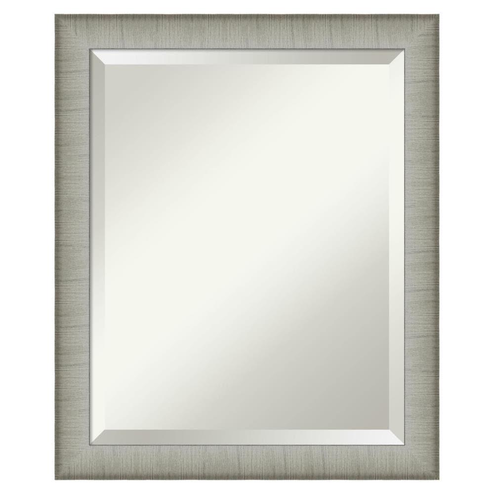 19" x 23" Elegant Brushed Framed Bathroom Vanity Wall Mirror Pewter - Amanti Art: Modern Rectangular Polystyrene, No Assembly Required