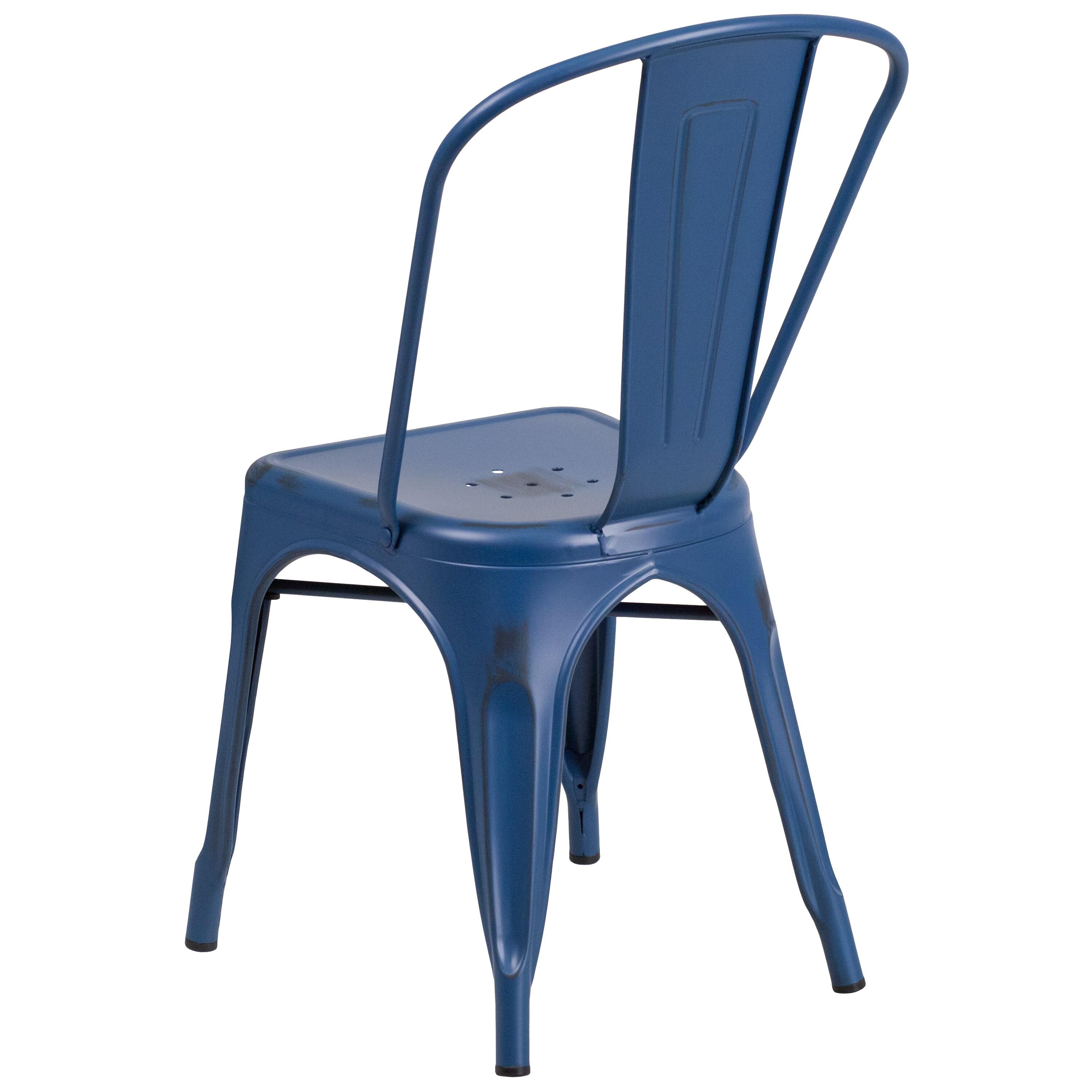 Flash Furniture Commercial Grade Distressed Antique Blue Metal Indoor-Outdoor Stackable Chair