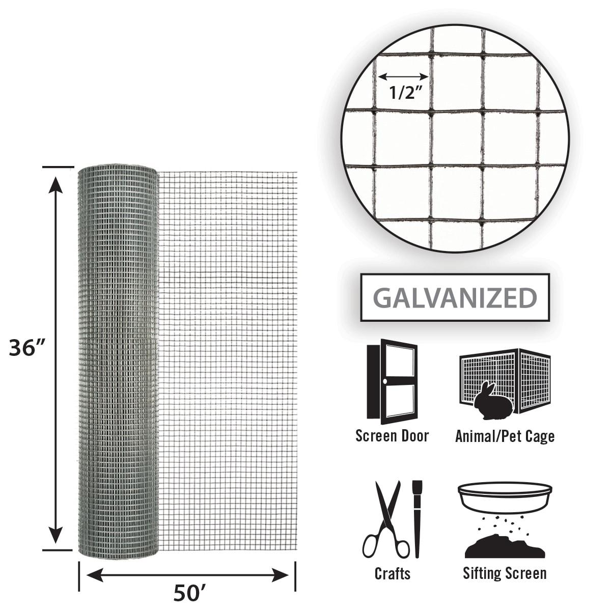 36in H x 50ft L Galvanized Hardware Cloth with 1/2in Openings