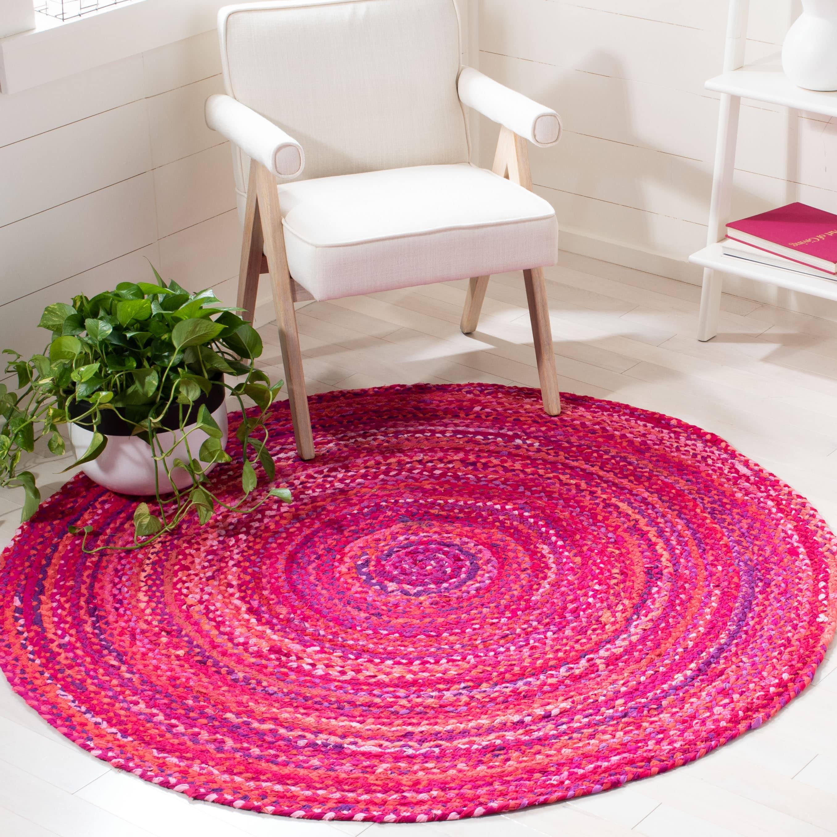 Braided BRD452 Hand Woven Indoor Area Rug - Pink/Fuchsia - 6' Round - Safavieh