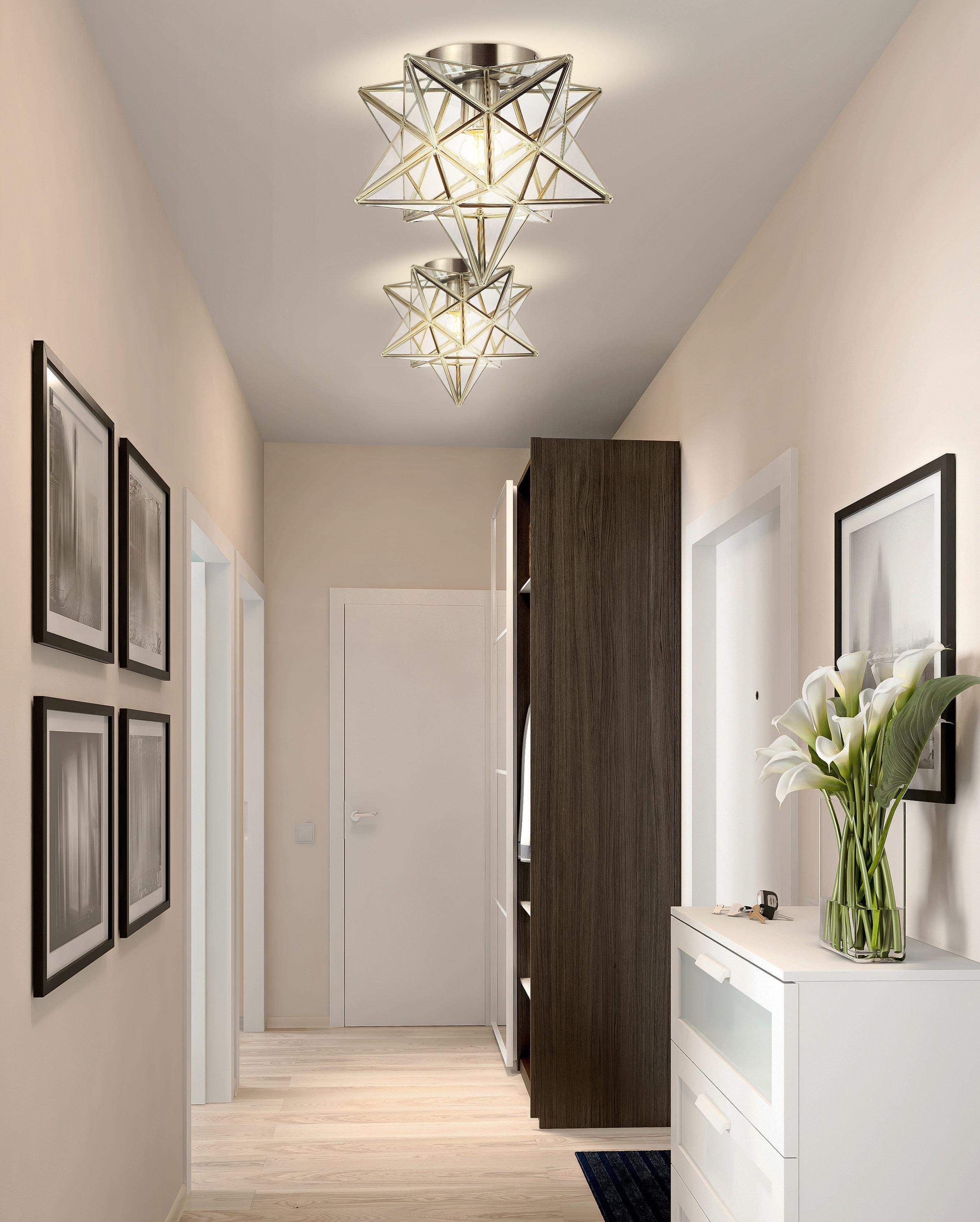 Stella 12" Moravian Star Metal/Glass LED Flush Mount, Nickel