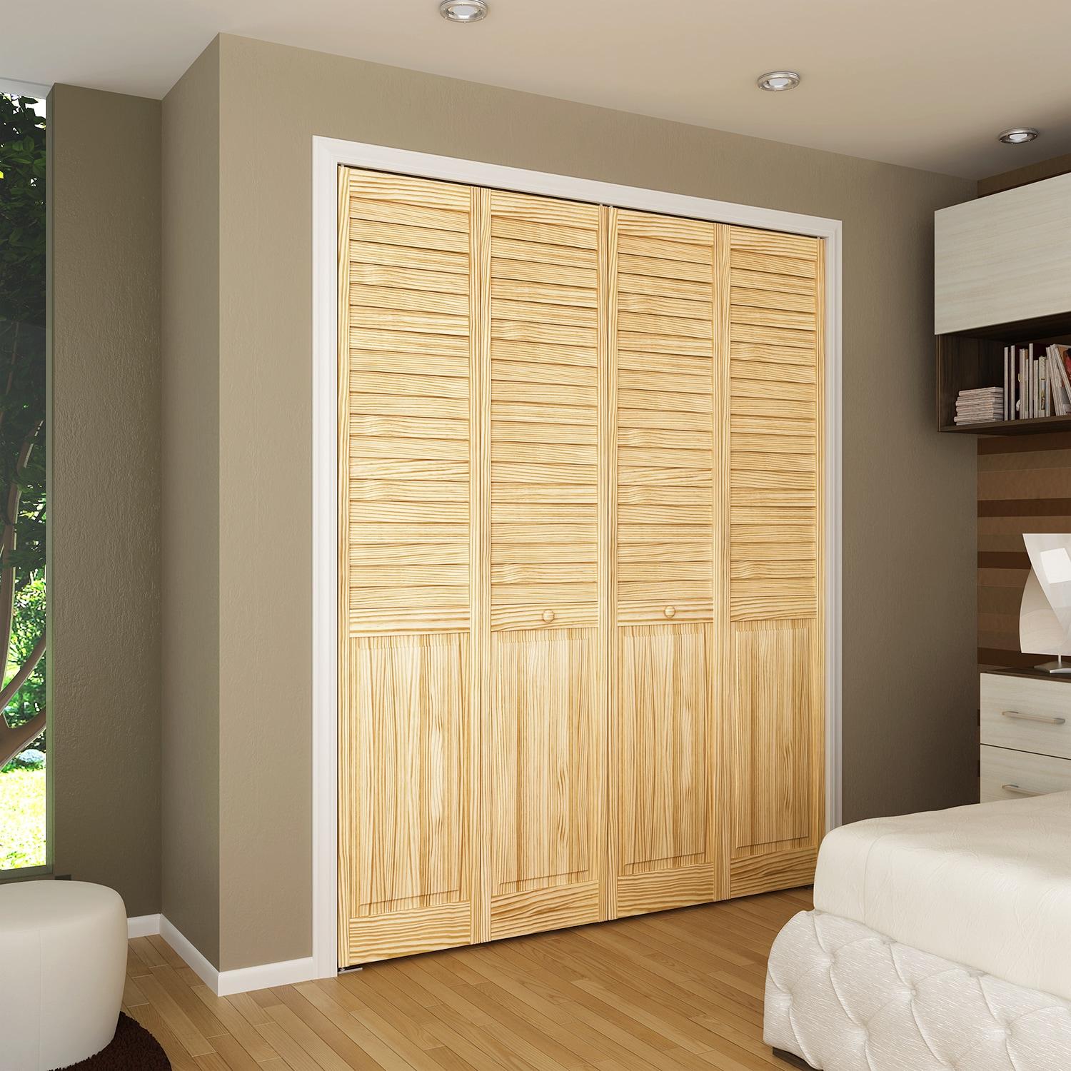 Kimberly Bay Louvered Wood Unfinished Half Panel Plantation Bi-Fold Door