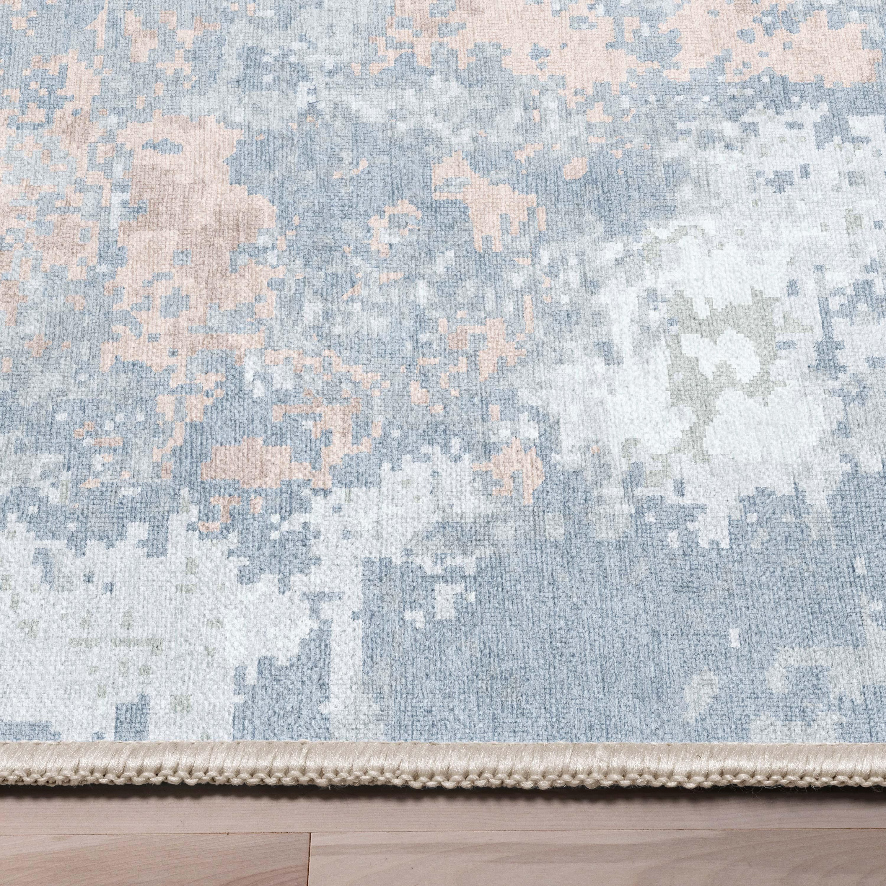 Nuzzo Marrakech Mid-Century Modern Brushstroke Flat-Weave Blue Coral Area Rug