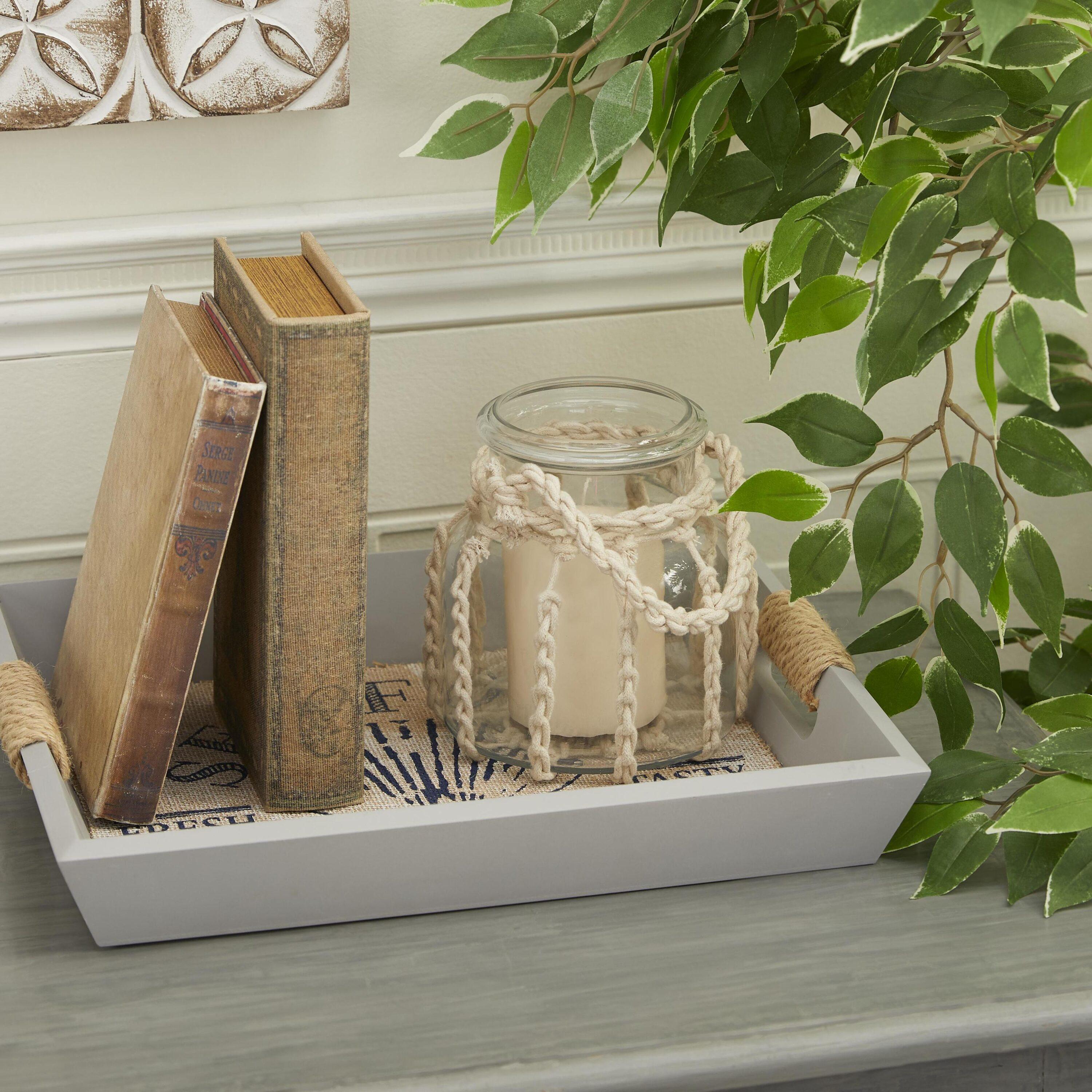 DecMode Clear Glass Decorative Candle Lantern with Rope Handle