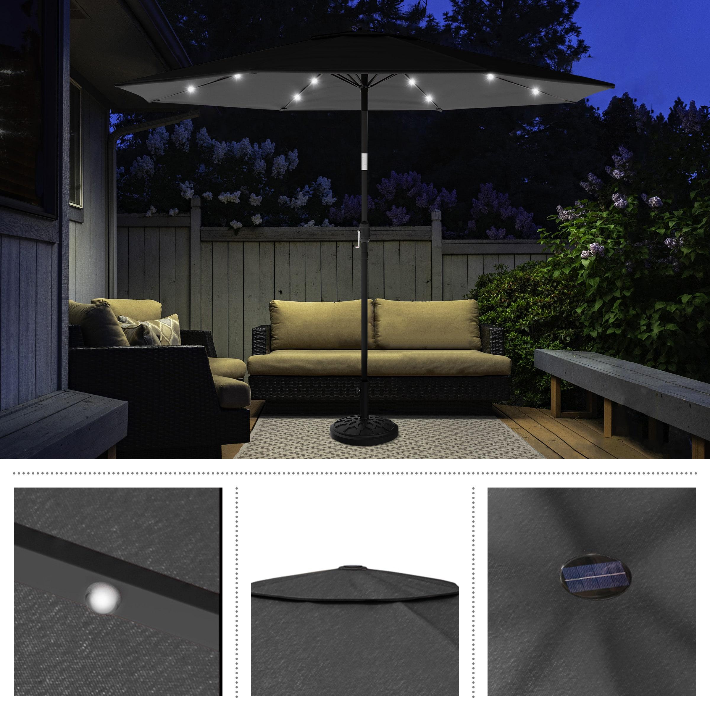 Pure Garden 10' Octagon Outdoor Patio Market Umbrella: Solar LED, Water-Resistant, Steel Frame