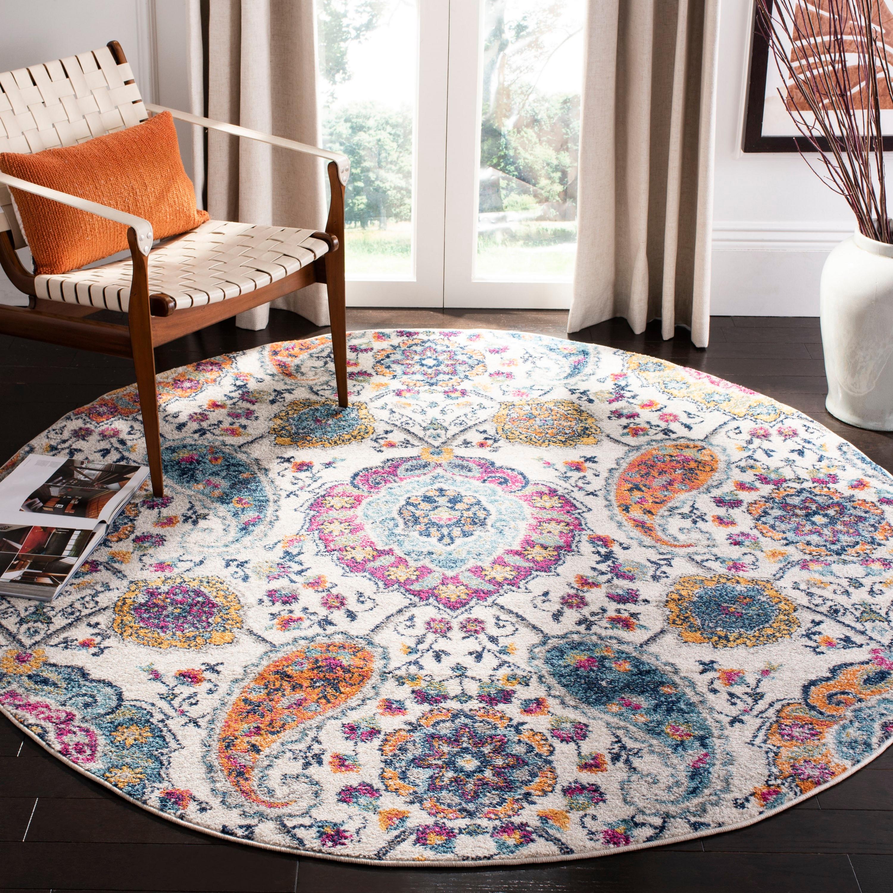 Madison MAD611 Power Loomed Indoor Area Rug - Cream/Multi - 4' Round - Safavieh