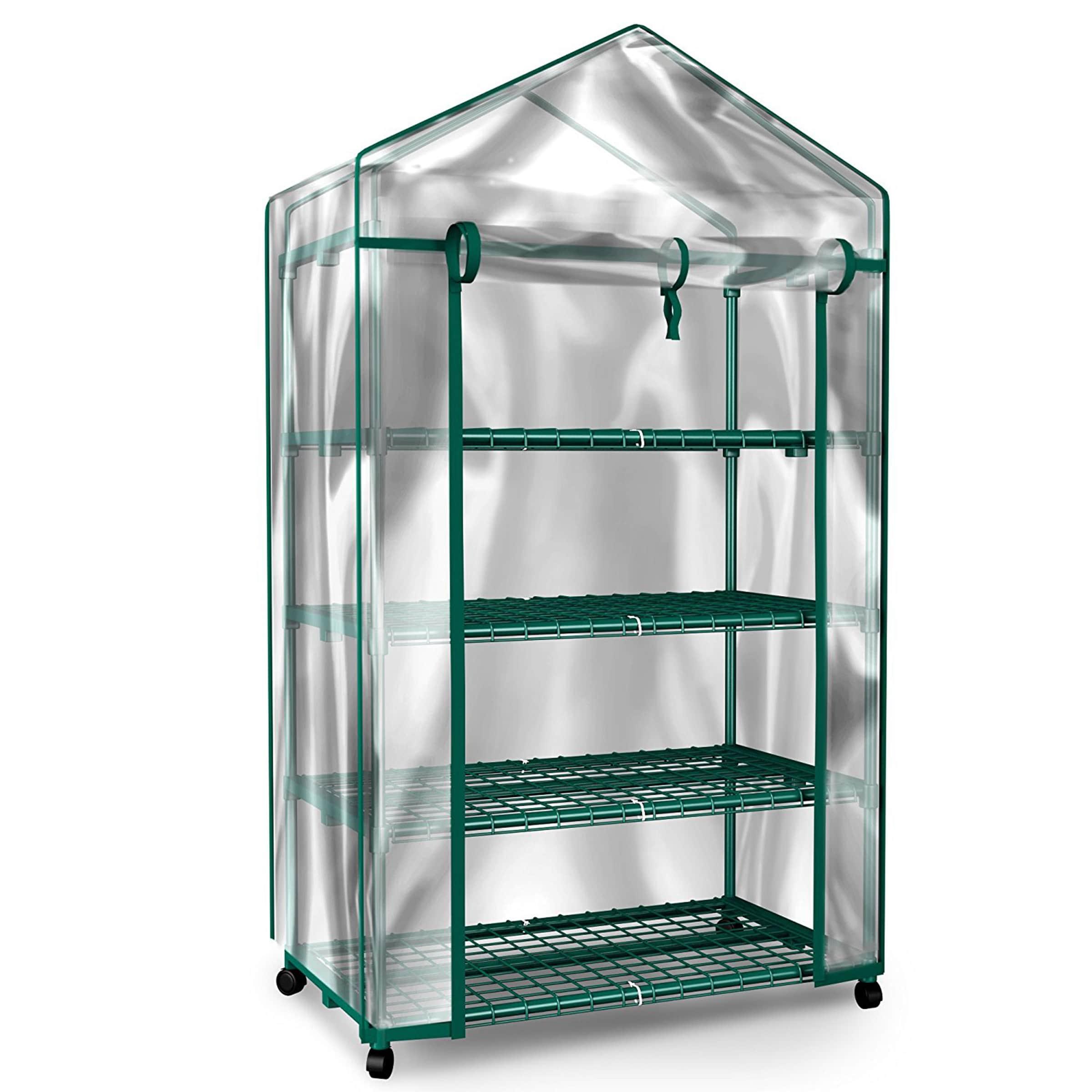 Nature Spring Greenhouse With 4 Shelves, PVC Cover, and Removable Locking Wheels - 19.3" x 63.3"