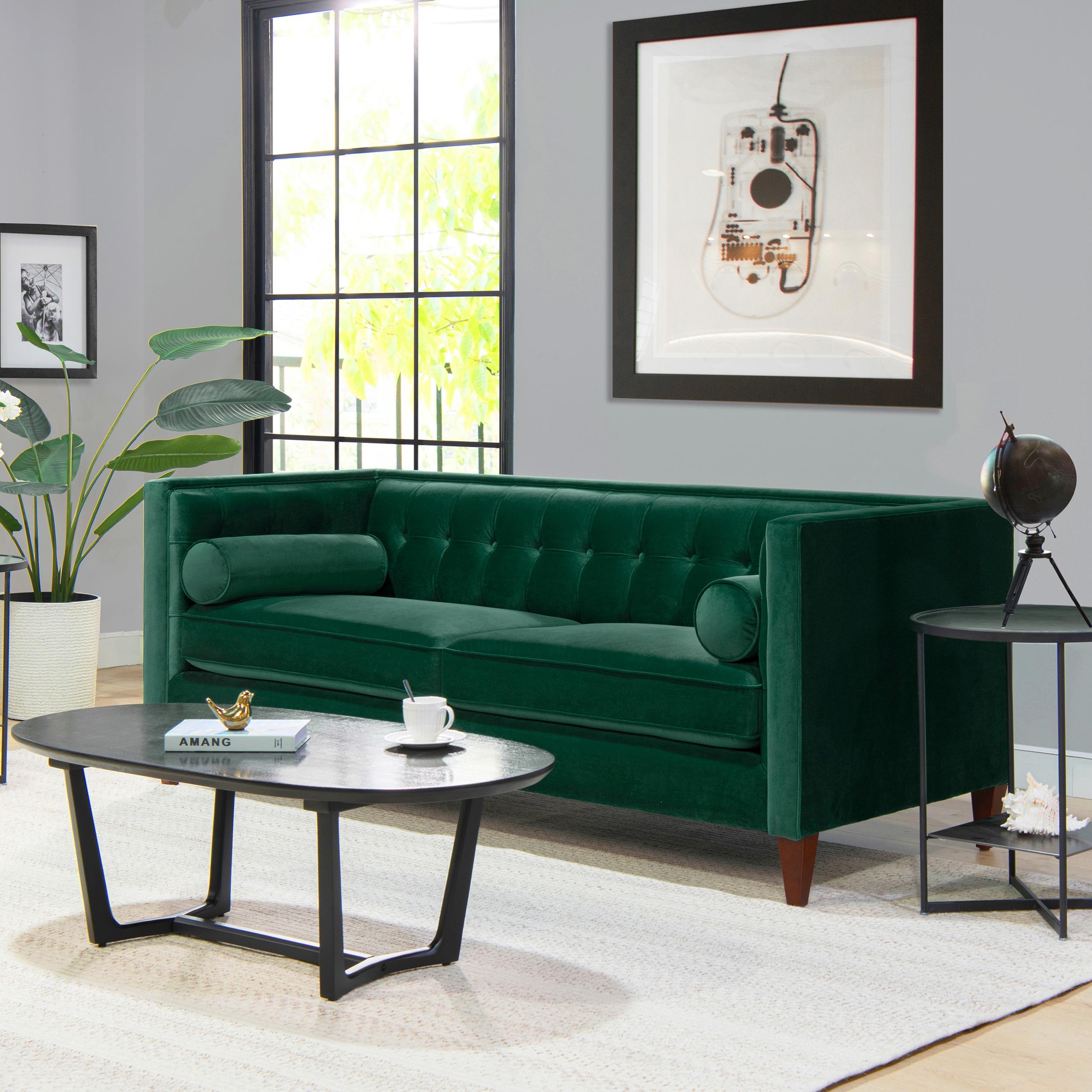 Jack 84" Tufted Tuxedo Sofa Double Cushion Evergreen