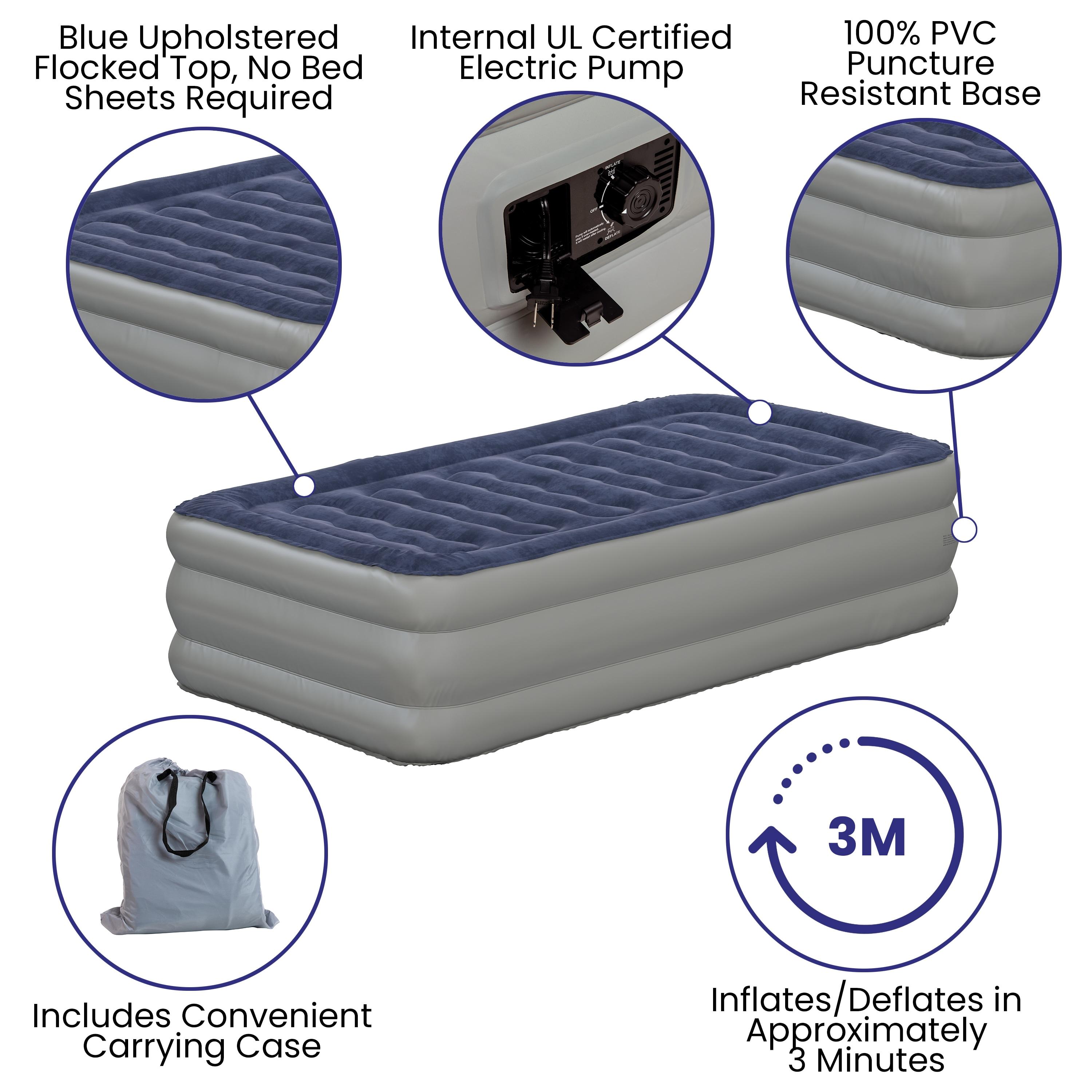 Flash Furniture 18 inch Air Mattress with ETL Certified Internal Electric Pump and Carrying Case - Twin