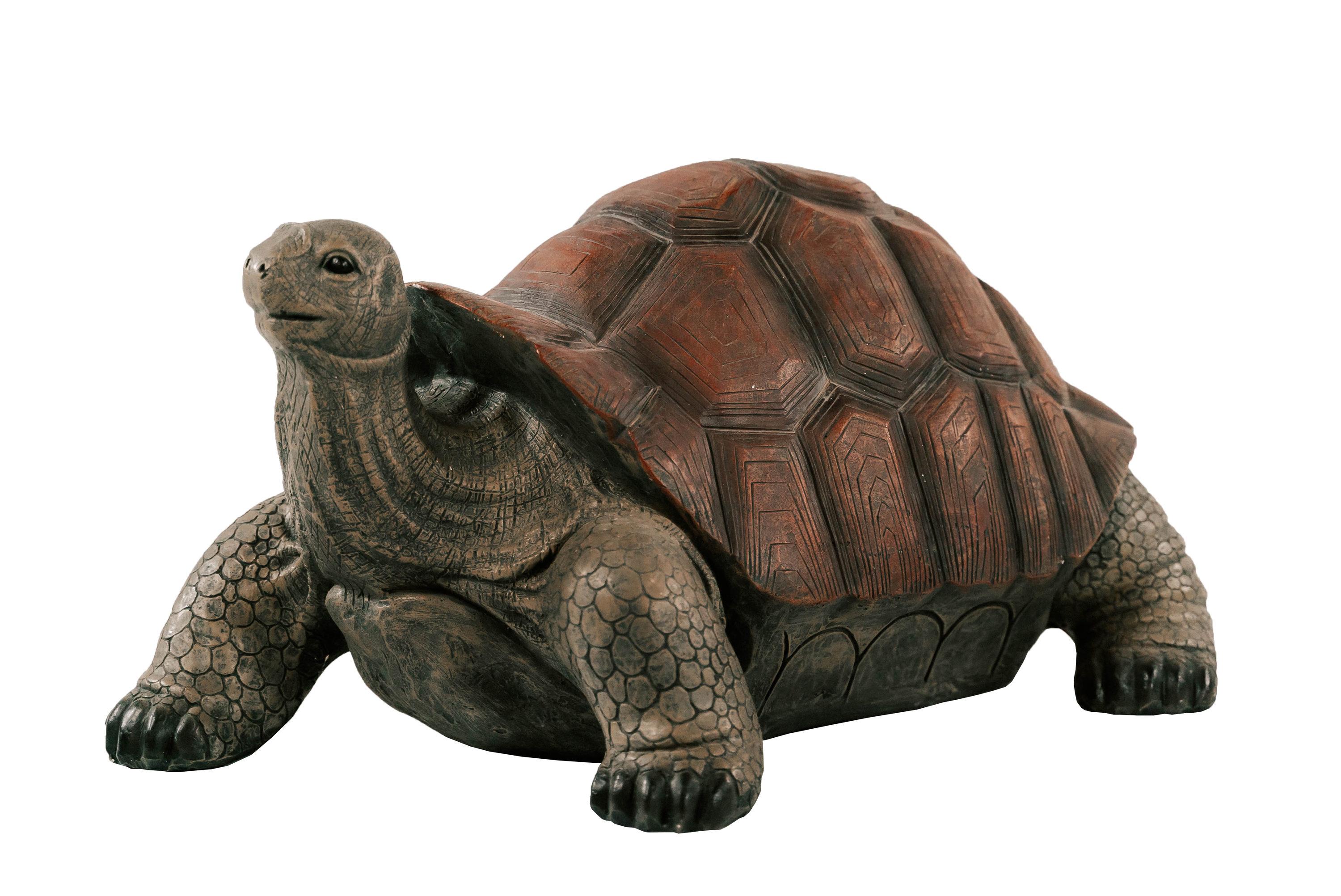 XBrand 28"L Brown and Black Concrete/MgO Walking Tortoise Statue, Indoor or Outdoor Décor, Garden Sculptures, Turtle Garden Statue