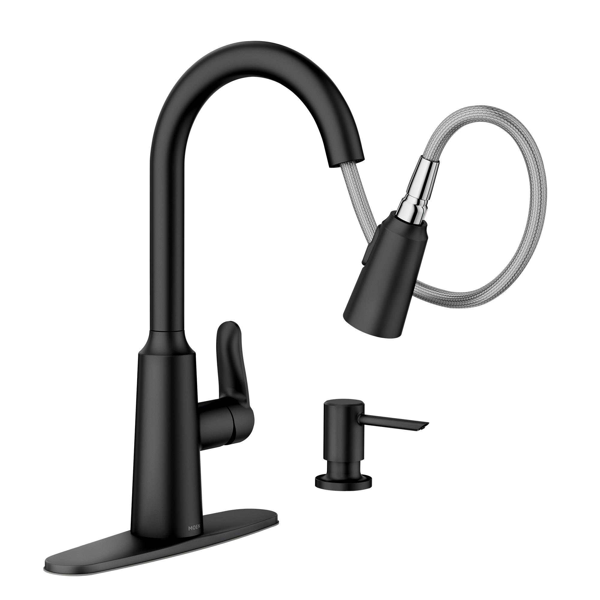 Matte Black High Arc Pull-Down Kitchen Faucet with Soap Dispenser