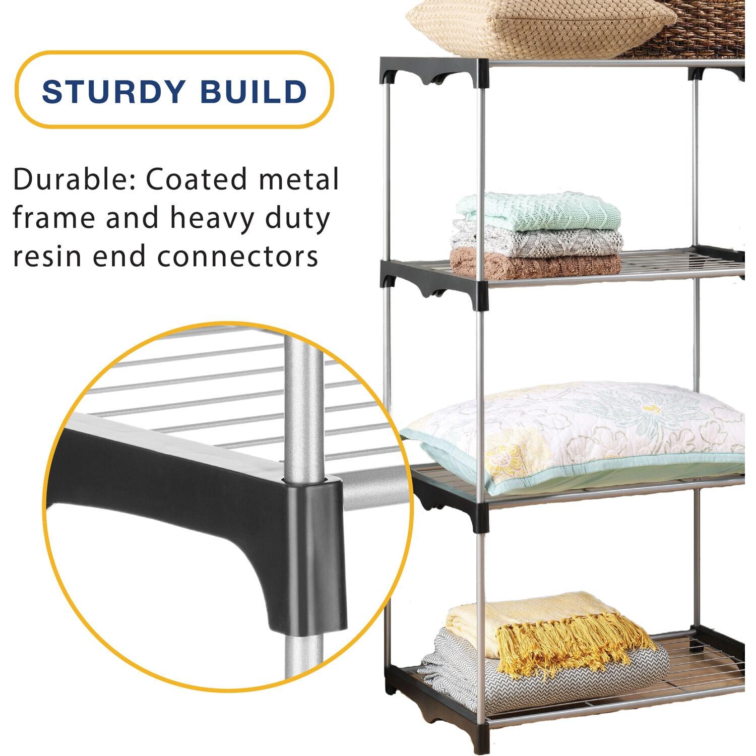 Whitmor 4-Tier Freestanding Metal Shelf Tower Closet System, Black & Silver