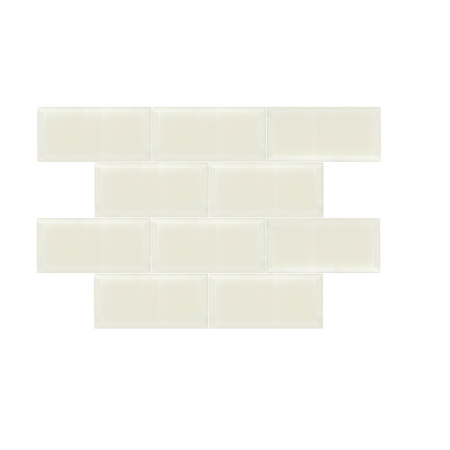 Abolos Frosted Elegance 8 in. x 16 in. Diamond Grade Glass Beveled Large Format Subway Decorative Kitchen & Bathroom Wall Tile