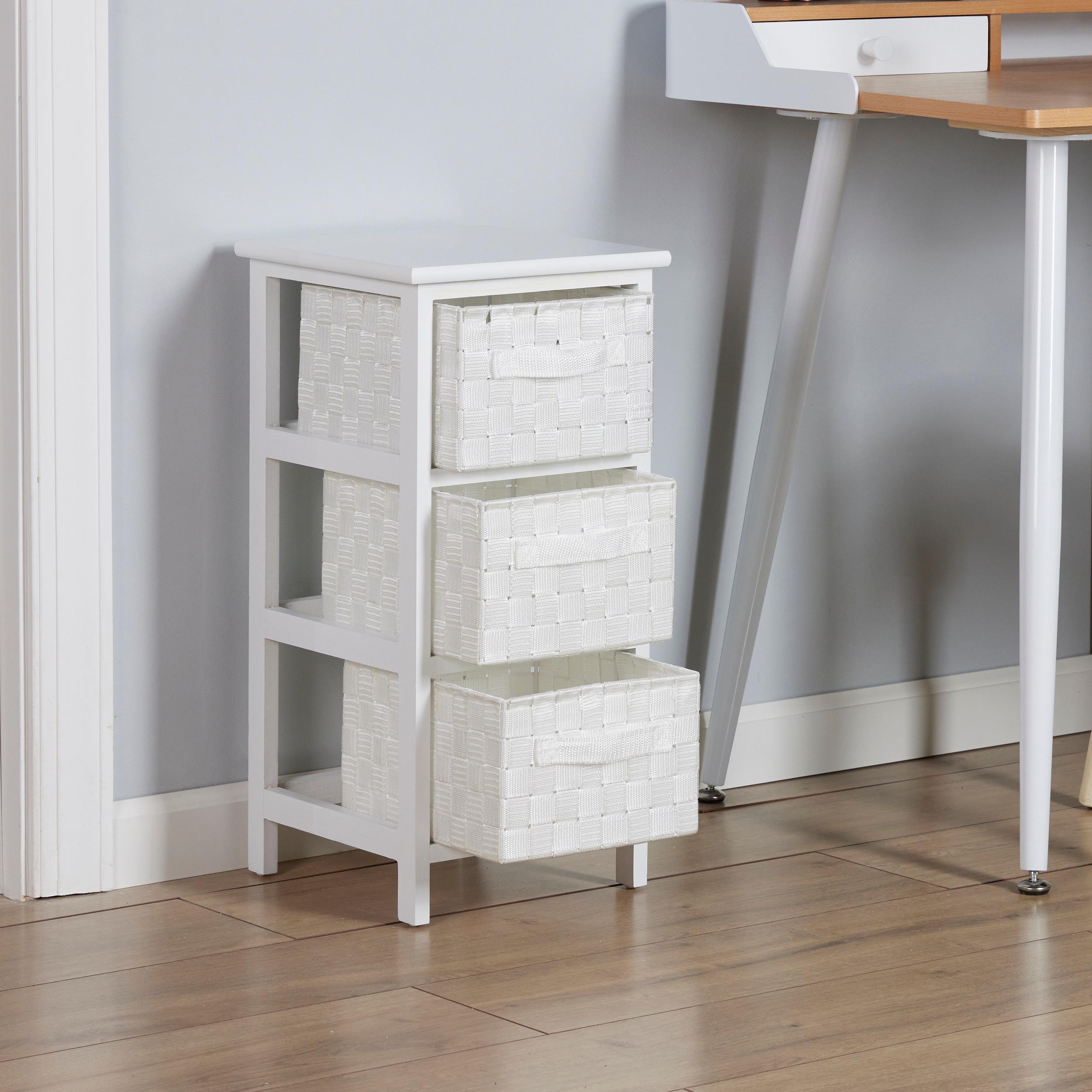 Honey-Can-Do 3 Drawer Chest White: Decorative Storage Drawers, Wood Surface, 24" Height, 12" Depth, 3 Shelves