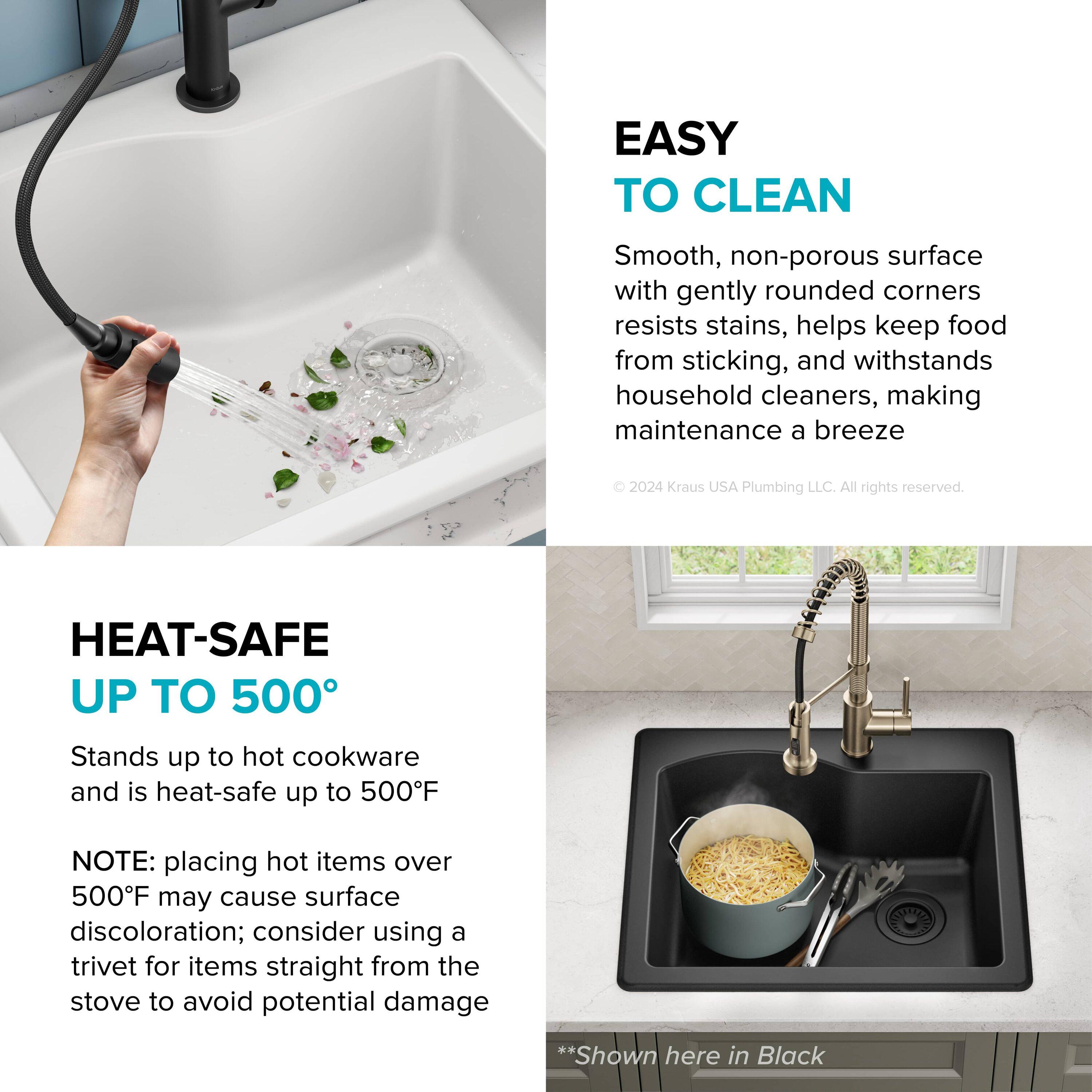 KRAUS Quarza™ 25" L Dual Mount Single Bowl Granite Kitchen Sink