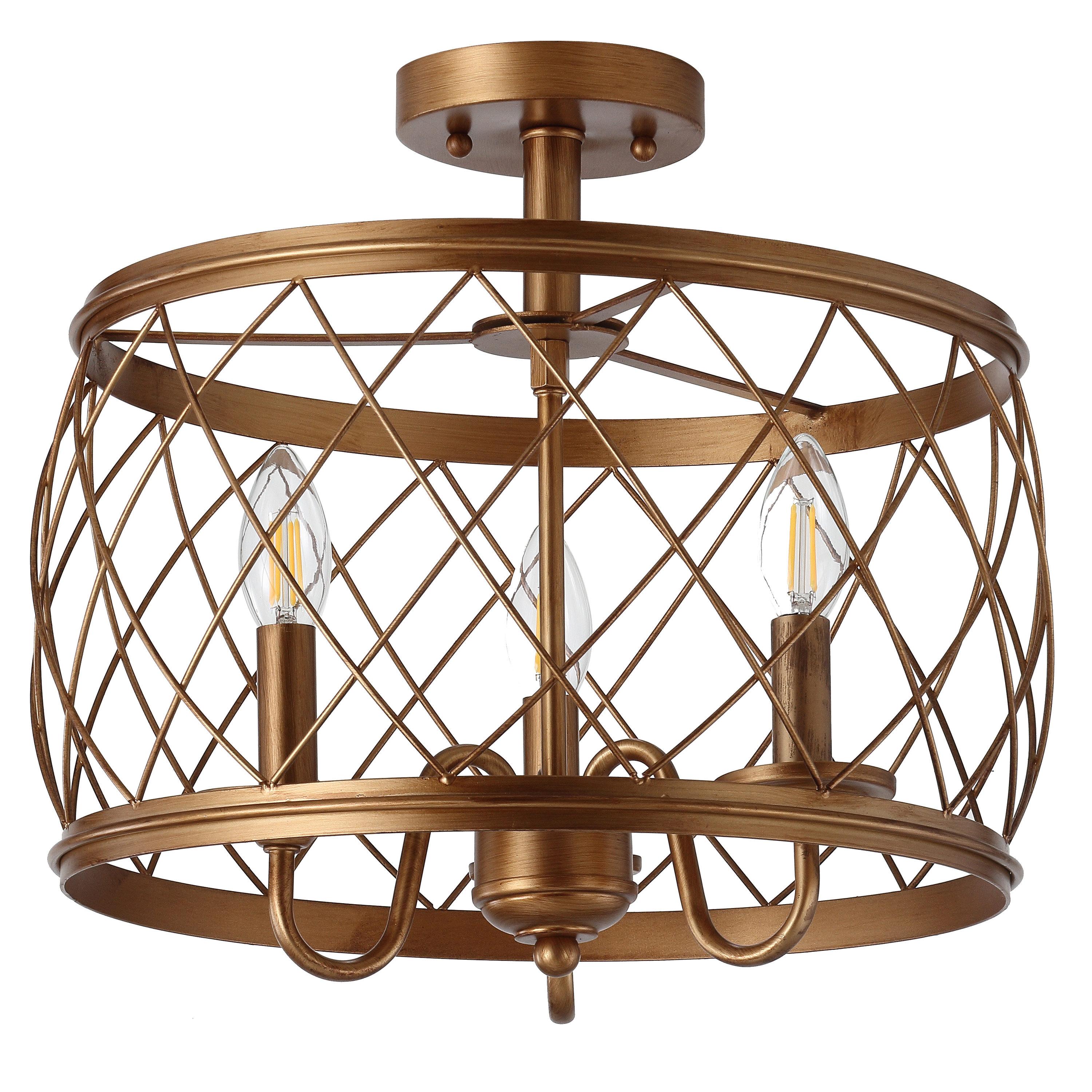 Antiqued Gold 15" Metal Drum LED Flush Mount Light