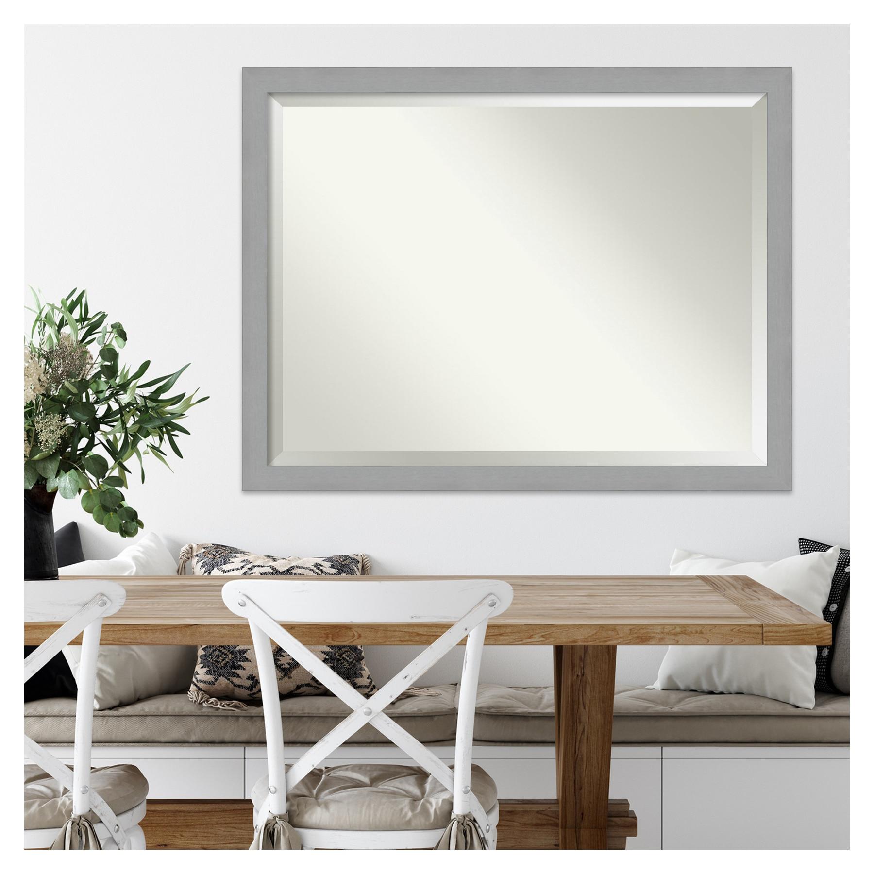 44" x 34" Brushed Nickel Framed Wall Mirror Silver - Amanti Art: Modern Rectangle, No Assembly Required