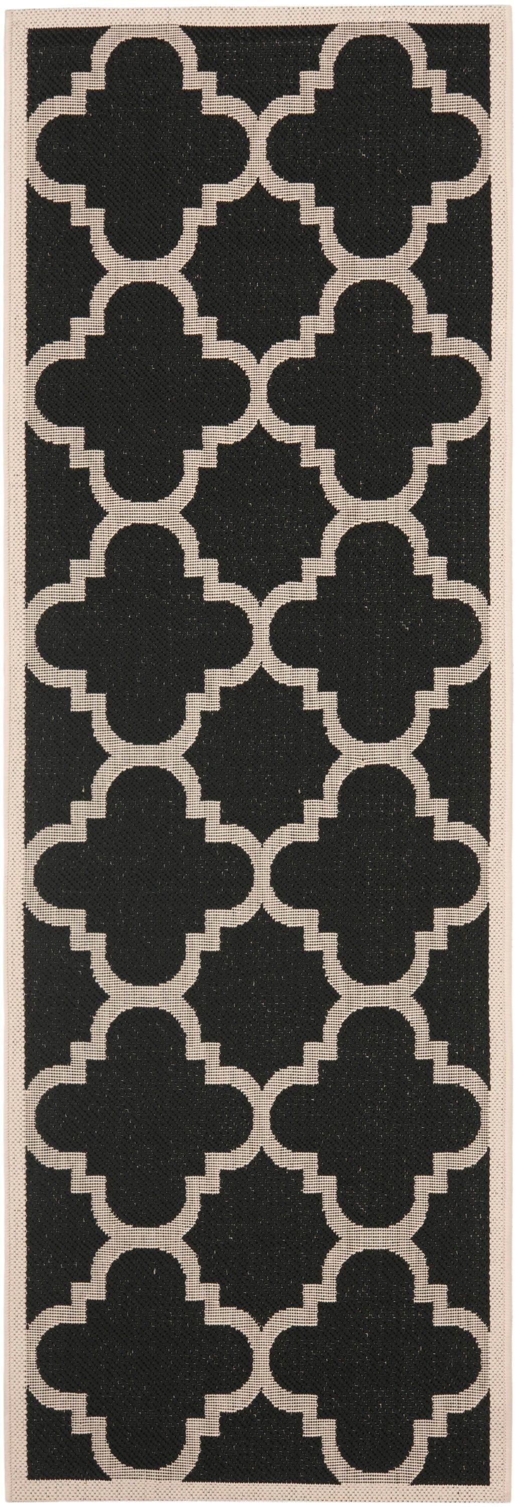 Courtyard CY6243 Power Loomed Indoor and Outdoor Runner Rug - Black/Beige - 2'3"x12' - Safavieh