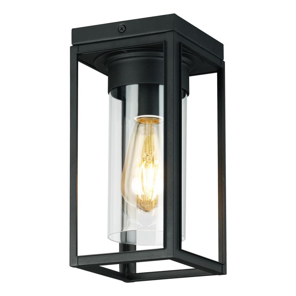 1-Light Walker Hill Outdoor Flush Mount Matte Black - EGLO: ETL Listed, Semi-Flush, Glass Shade, Steel Body