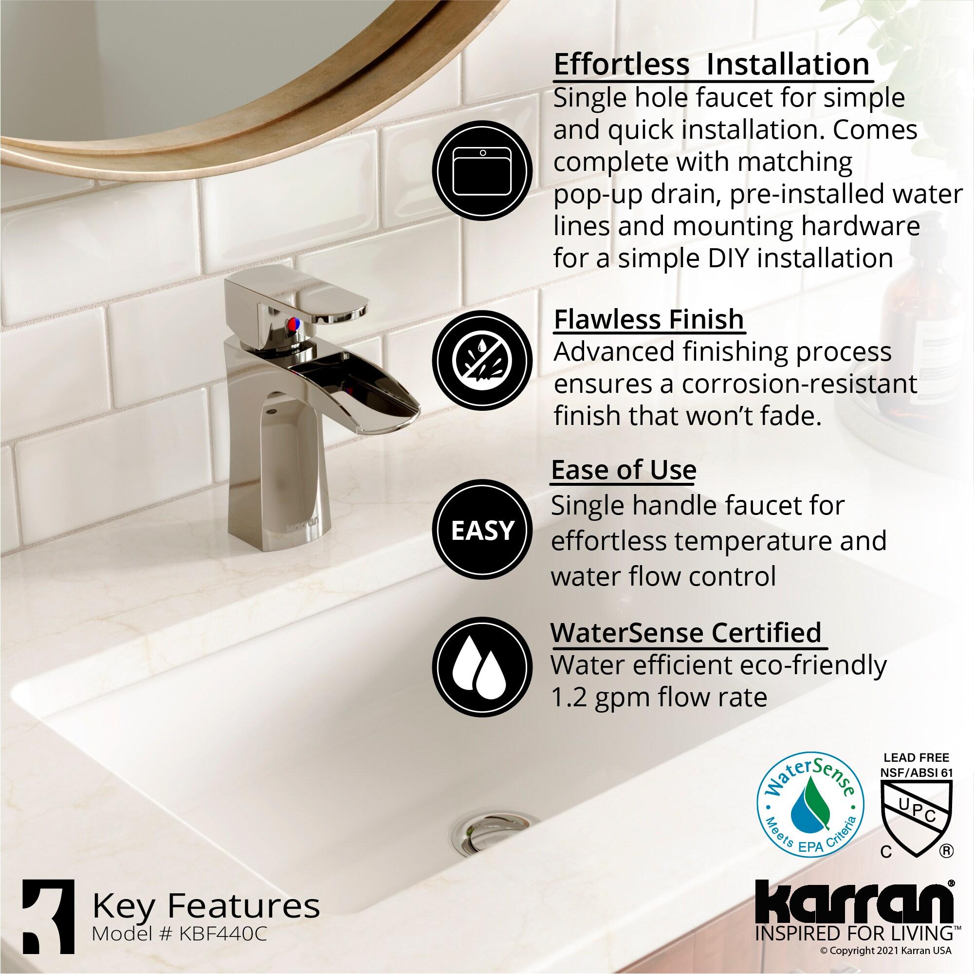 Karran Kassel Single Handle Single Hole Basin Bathroom Faucet With Matching Pop-up Drain