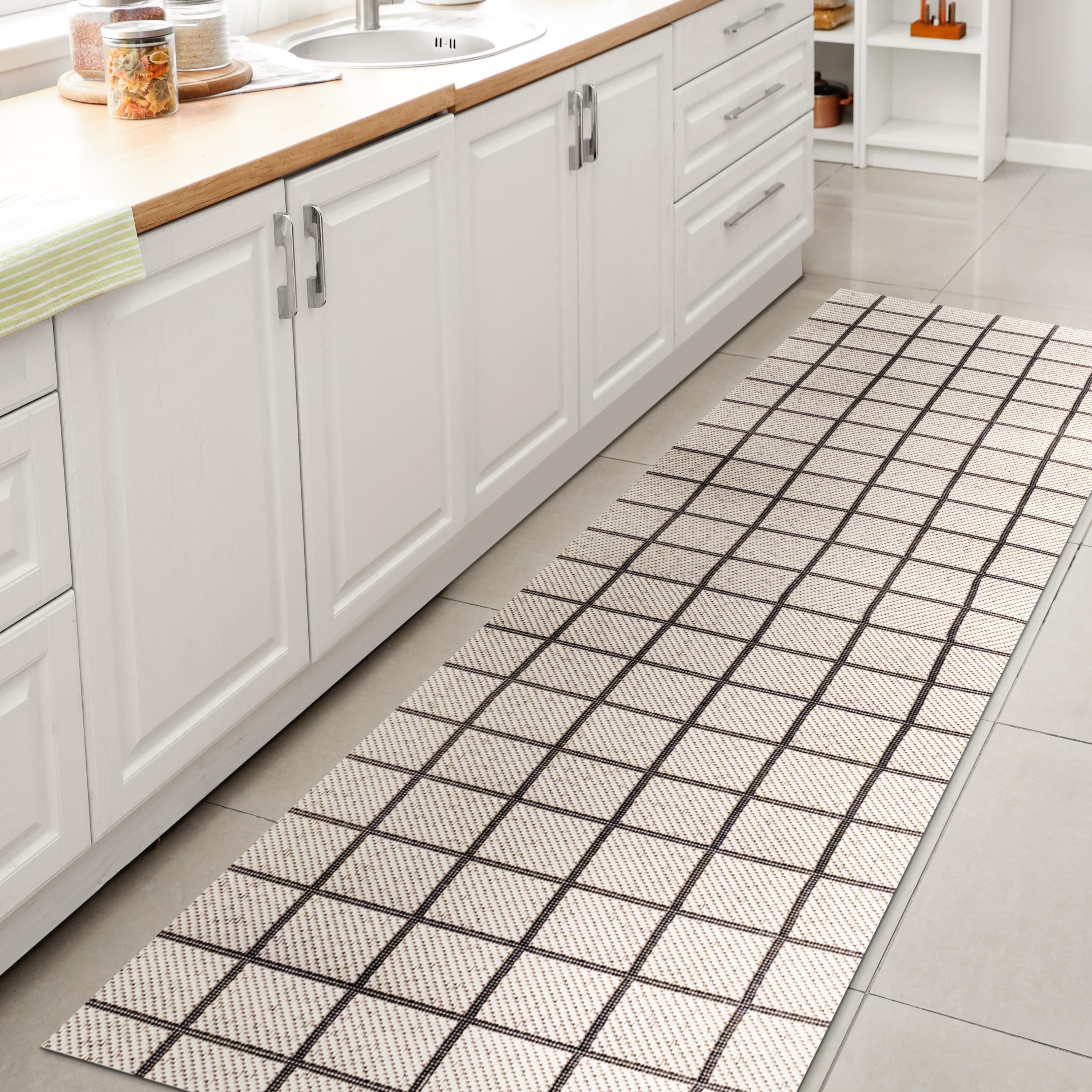 2' x 8' Grid Modern Squares Indoor/Outdoor Runner Rug, Cream/Black - JONATHAN Y