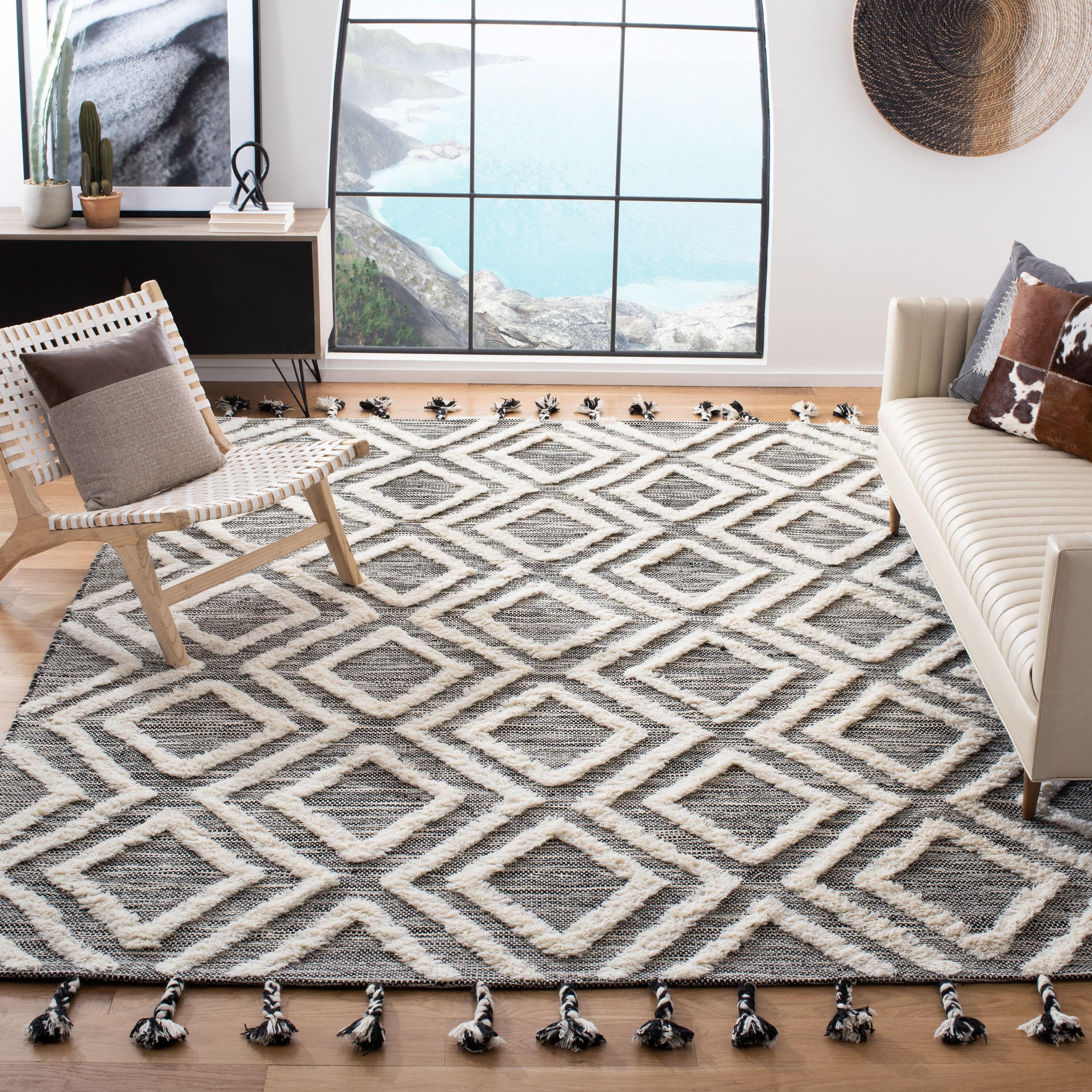 Kenya KNY331 Hand Tufted Area Rug - Black/Ivory - 5'x8' - Safavieh.