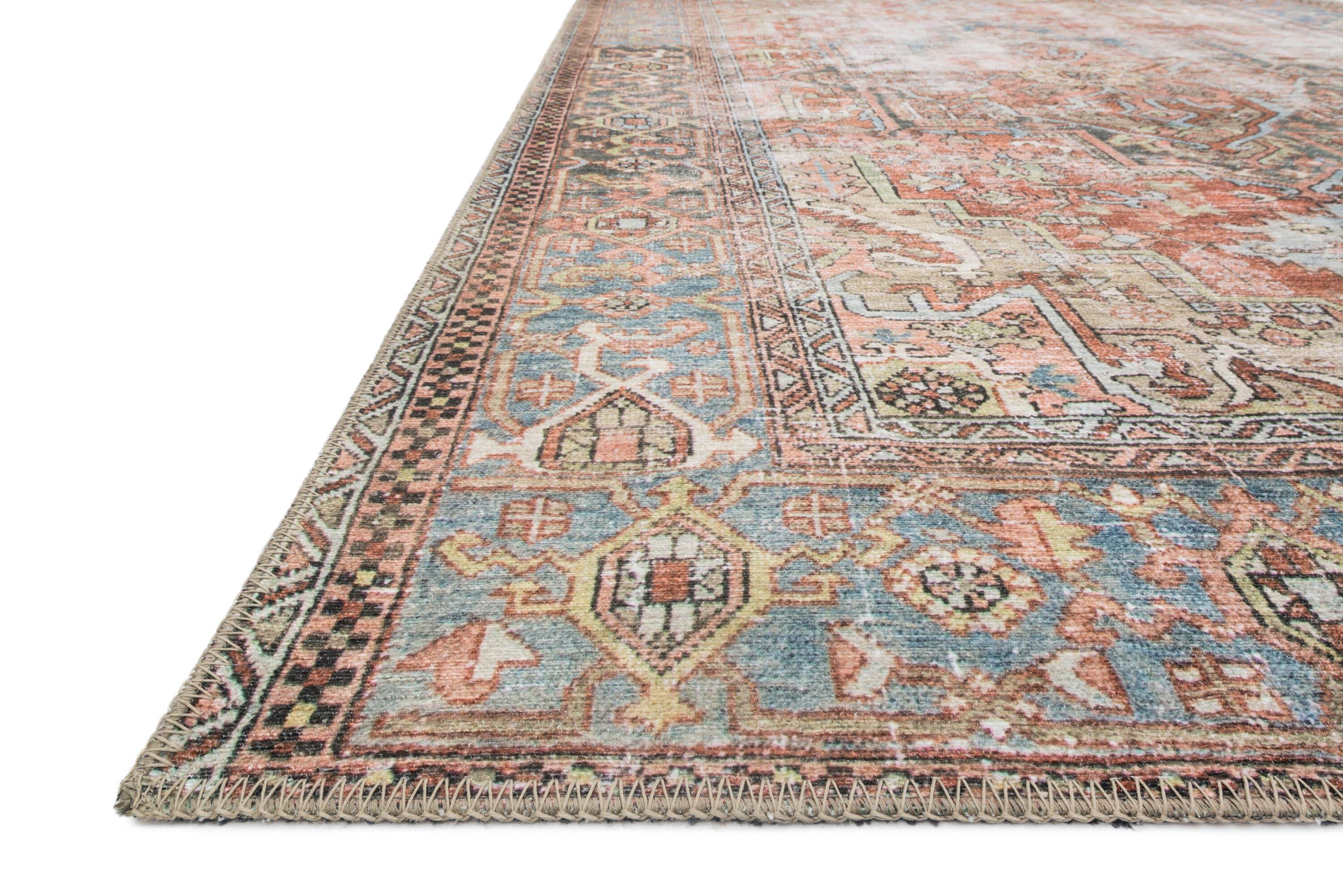 Hand-Knotted Blue and Terracotta Wool Oriental Rug