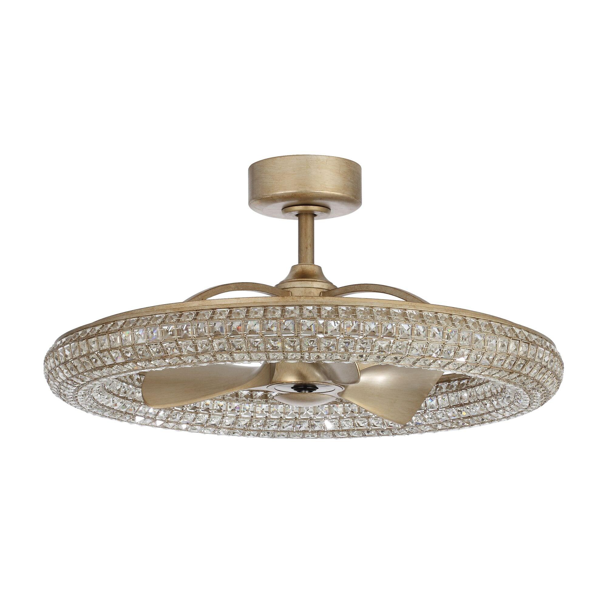 Parrot Uncle 33-in Antique Bronze 3-Blade Crystal LED Ceiling Fan with Remote