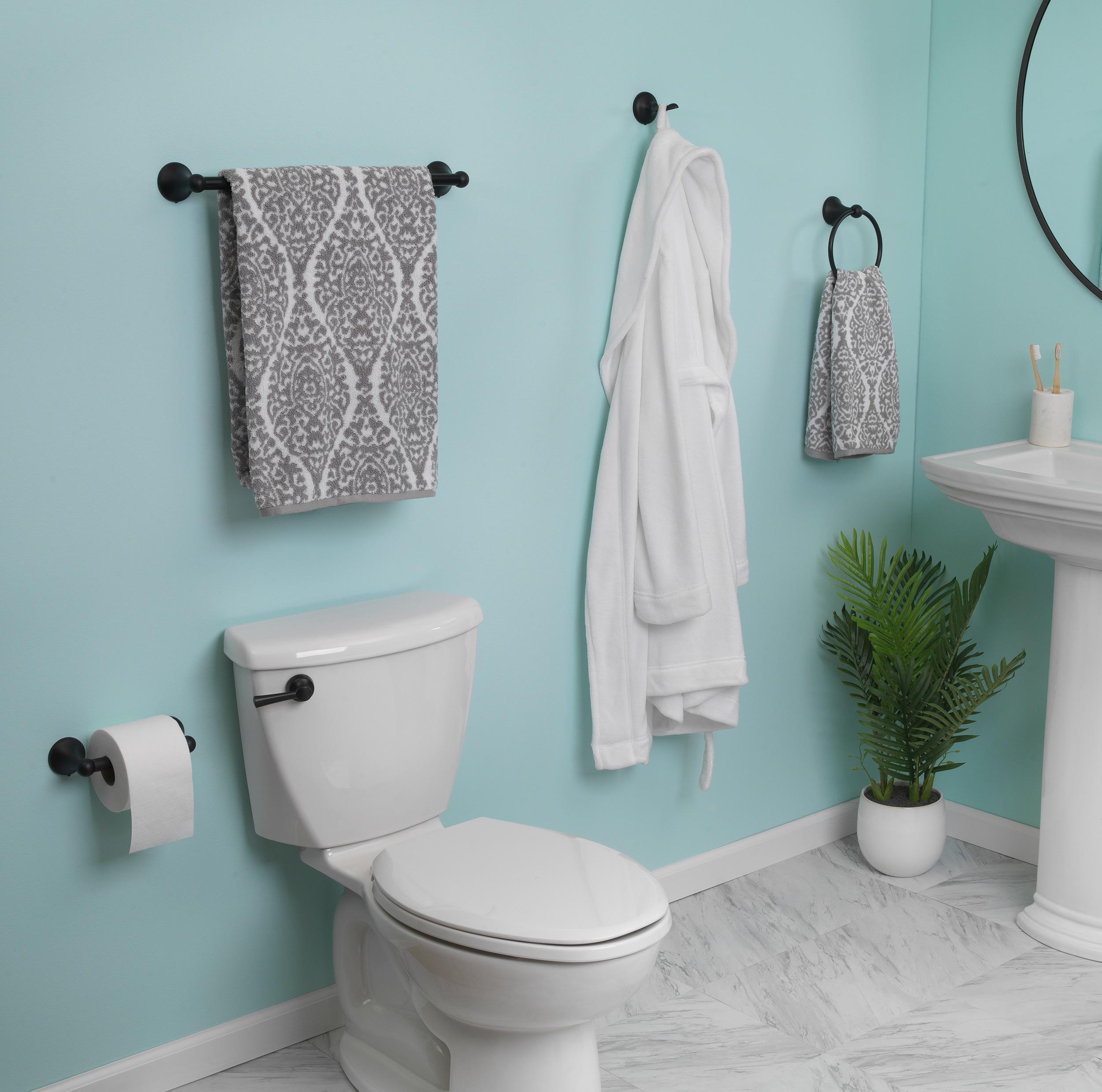 Matte Black 4-Pieces Brass Bathroom Hardware Accessory Set with Towel Bar, Towel Ring, Toilet Paper Holder and Robe Hook Includes