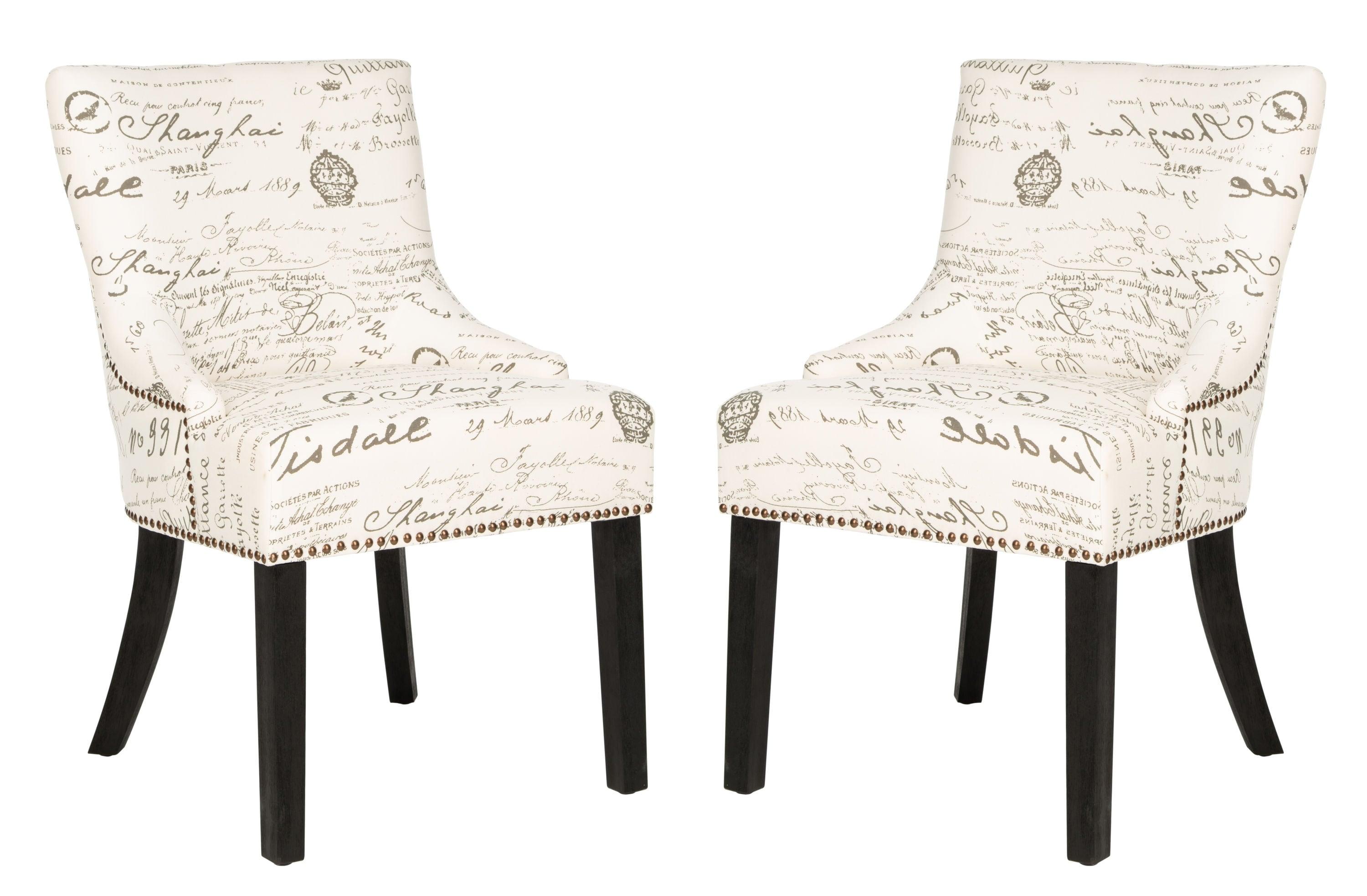 Lotus 19''H Side Chair (Set Of 2) with Brass Nail Heads - White/Grey - Safavieh