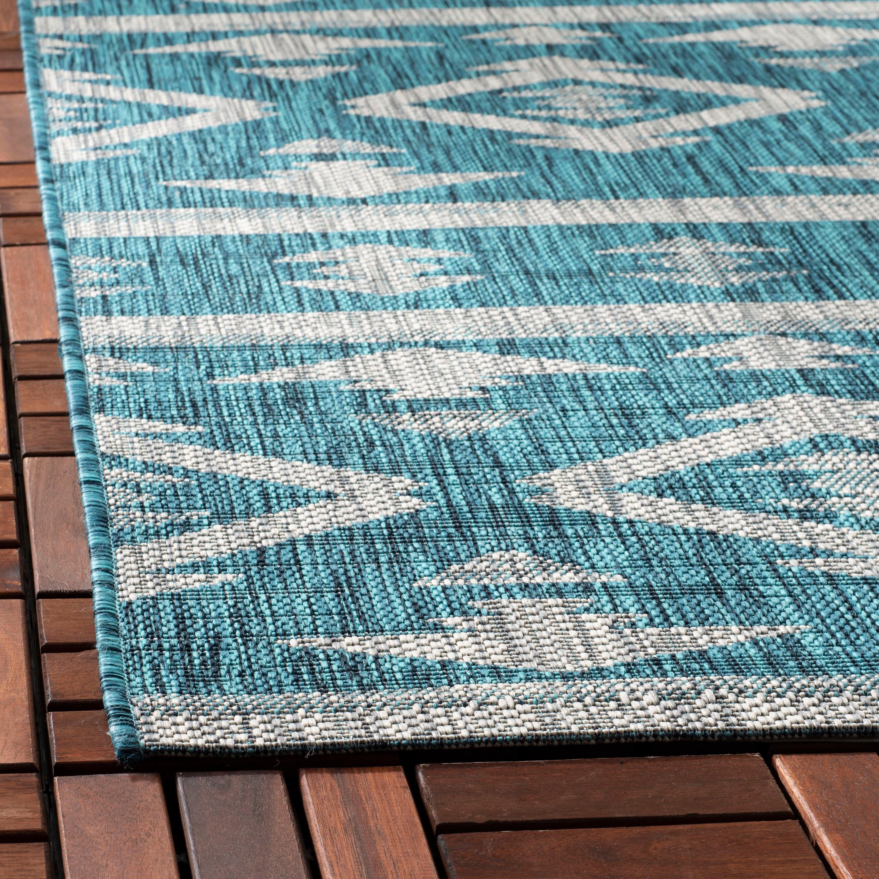 Courtyard CY8863 Power Loomed Indoor/Outdoor Area Rug - Teal/Grey - 4'x5'7" - Safavieh.