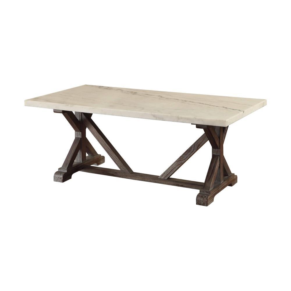 50" Romina Coffee Table: Marble Top, Weathered Espresso Base - Acme Furniture