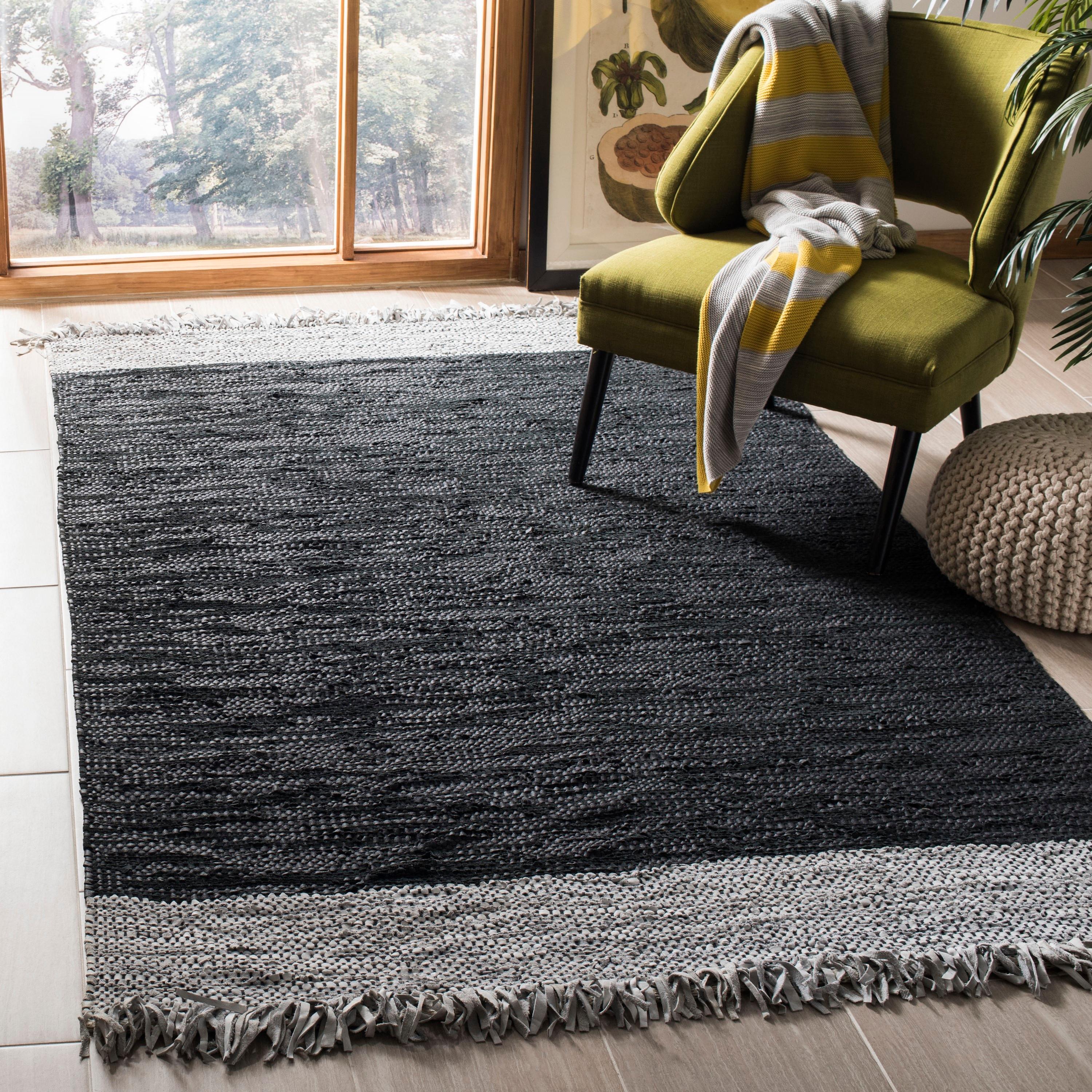 Vintage Leather VTL310 Hand Woven Indoor Accent Rug - Light Grey/Black - 3'x5' - Safavieh