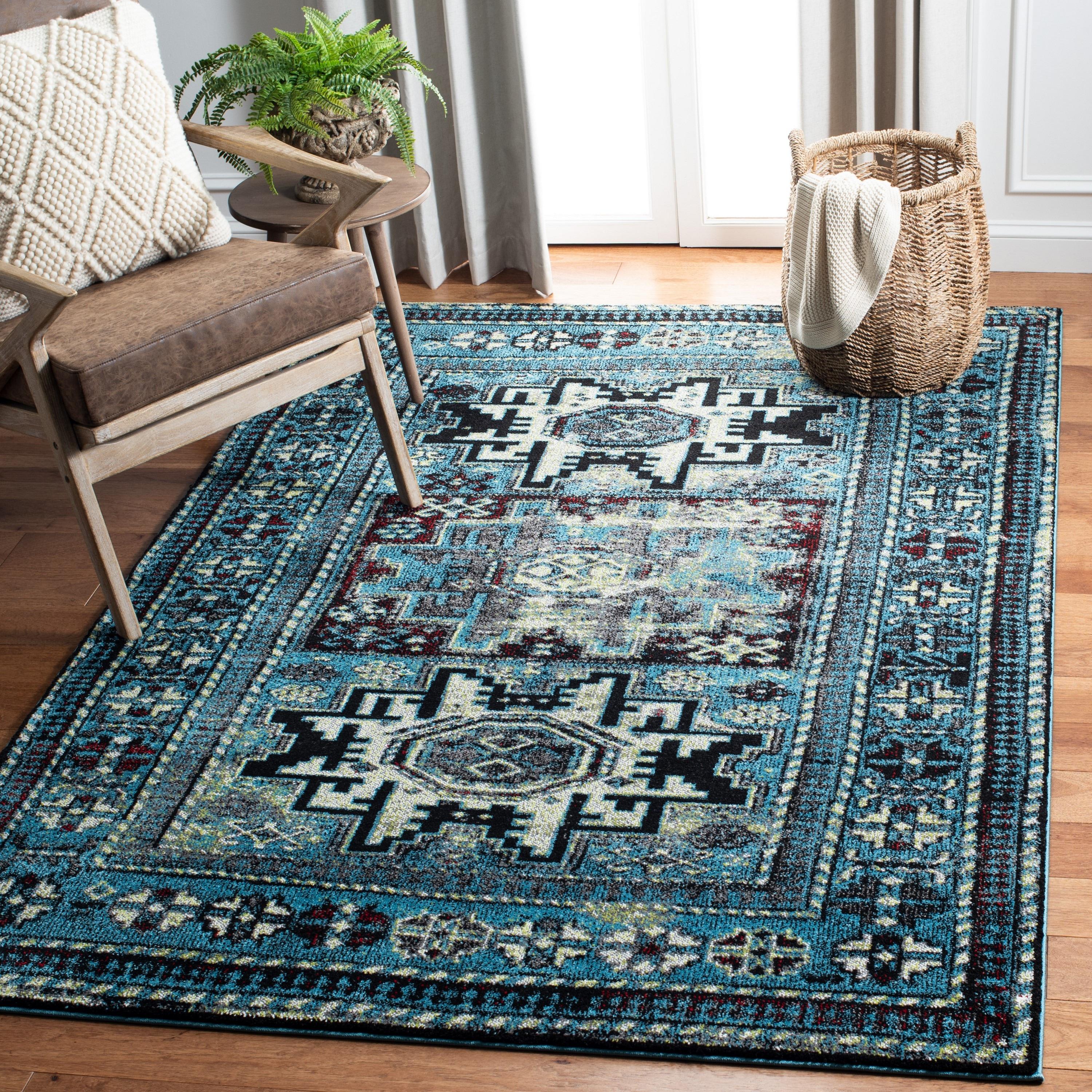 Vintage Hamadan VTH213 Power Loomed Area Rug - Light Blue/Black - 6'7"x9' - Safavieh.