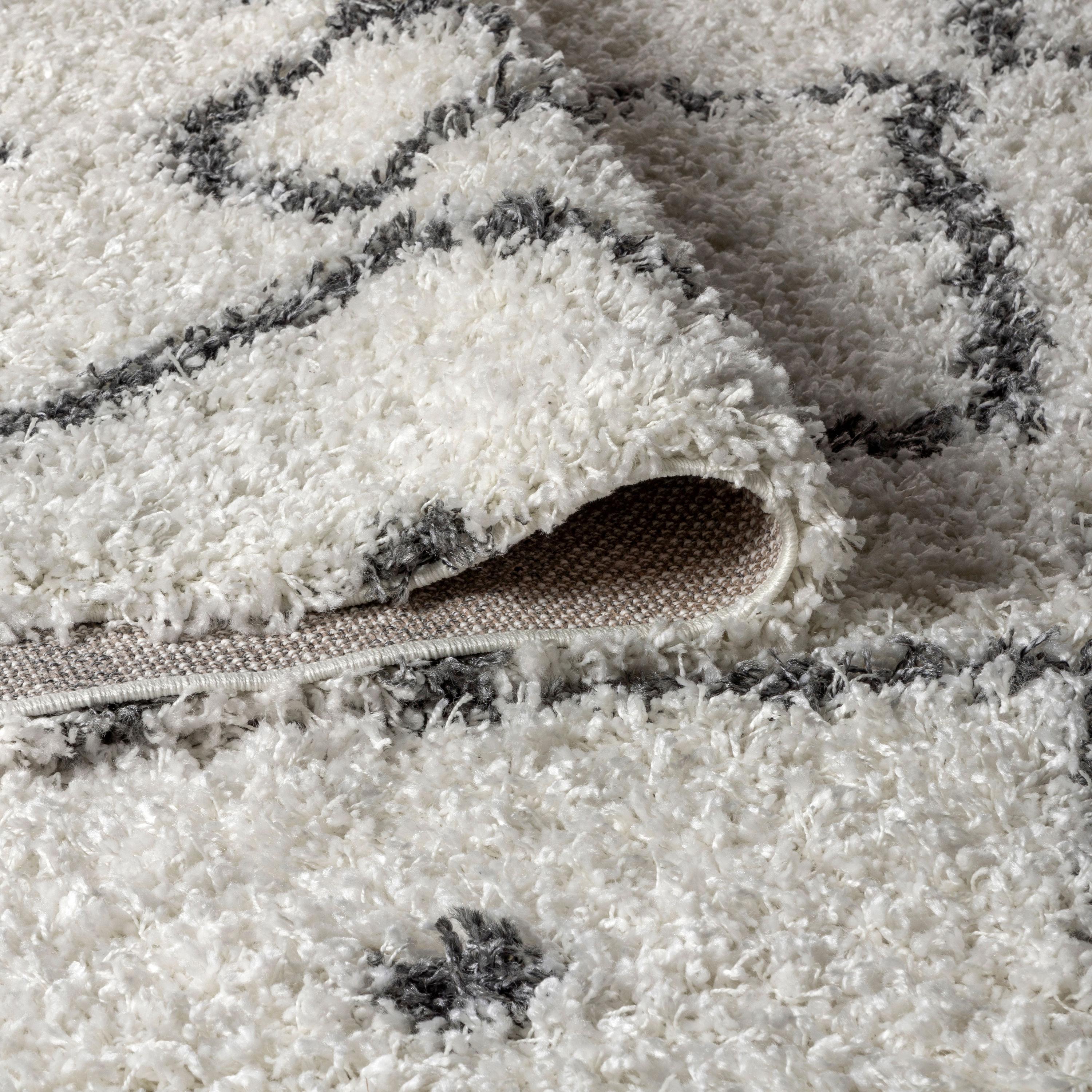 3'x5' Mercer Shag Plush Tassel Moroccan Diamond Area Rug, Cream/Grey - JONATHAN Y