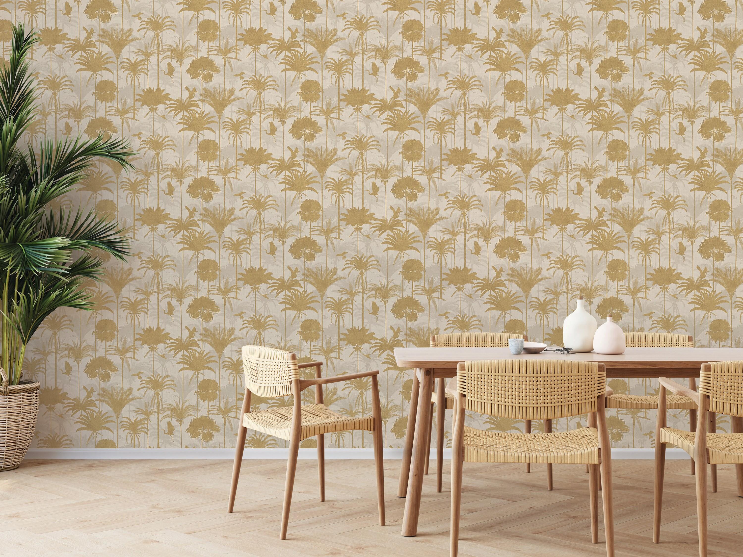 Tempaper Royal Palm Metallic Gold Peel and Stick Wallpaper, 20.5" x 16.5'