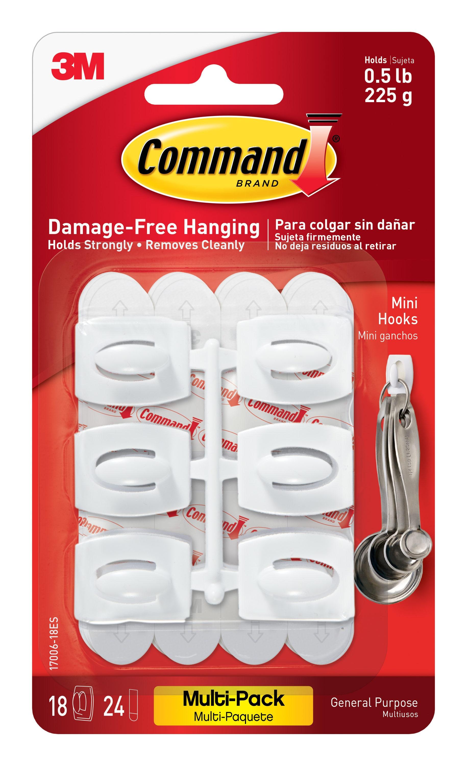 Command Mini Wall Hooks, White, Damage Free Decorating, 18 Hooks and 24 Command Strips