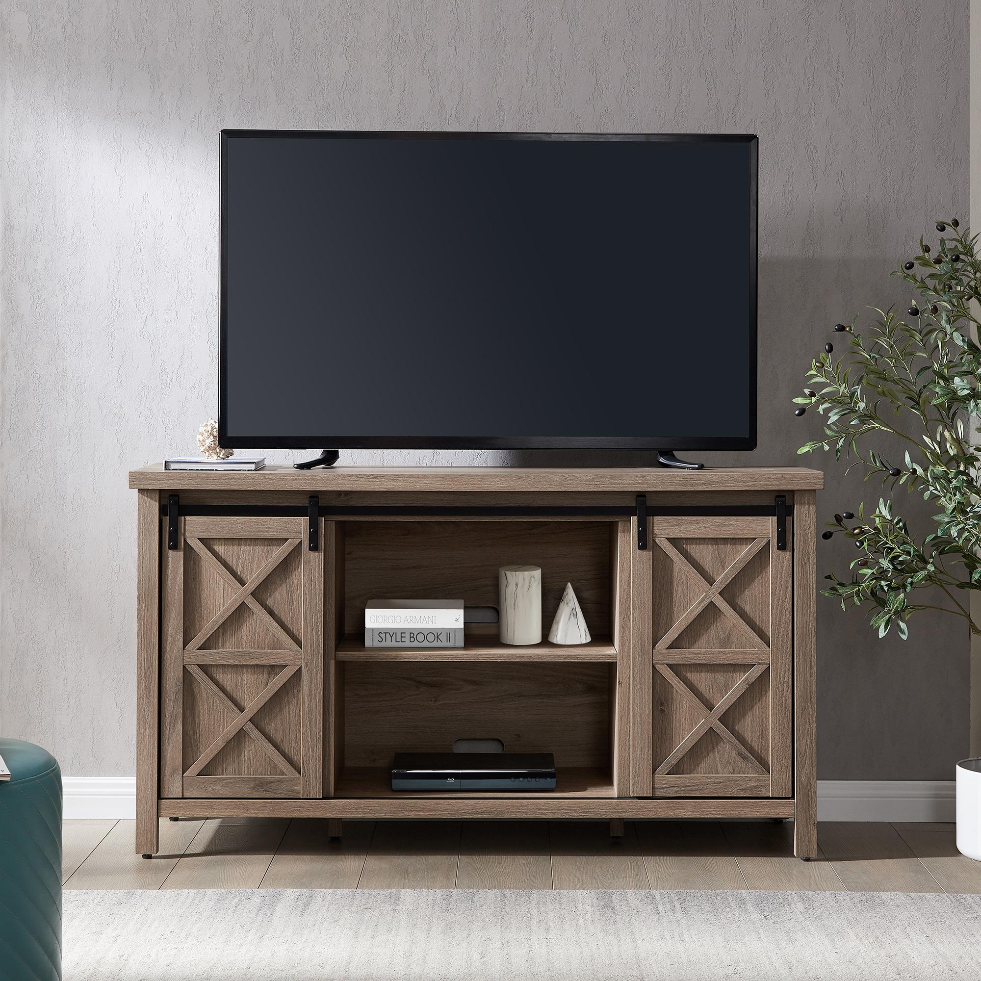 Evelyn&Zoe Elmwood Rectangular TV Stand for TV's up to 65", Antiqued Gray Oak