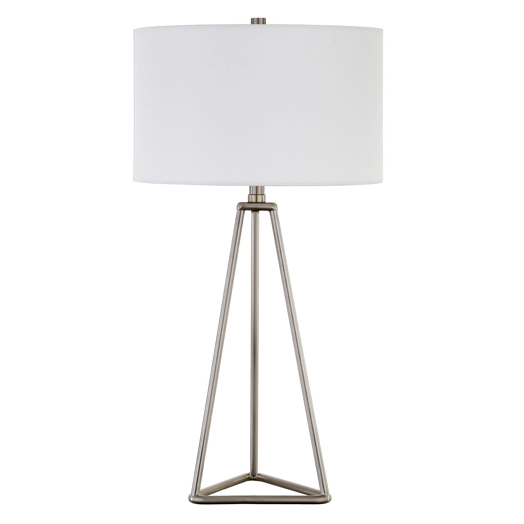 Evelyn&Zoe Gio 26.13" Tall Table Lamp with Fabric Shade in Brushed Nickel/White