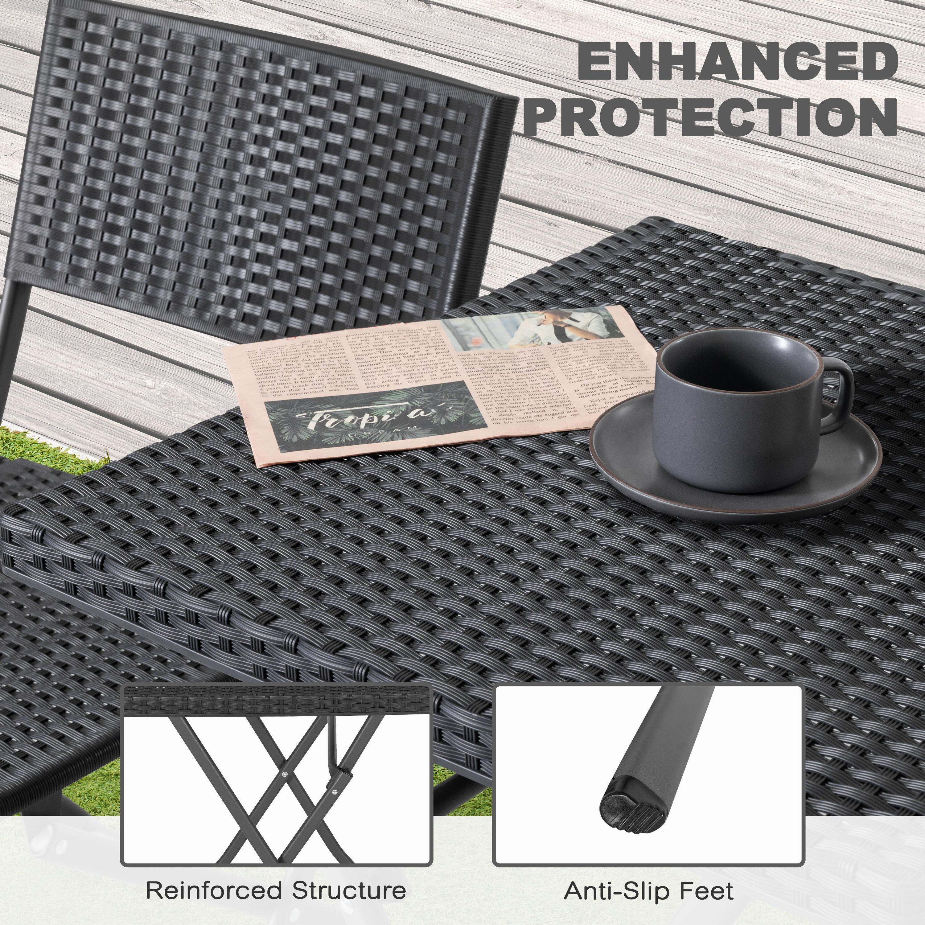 Nuu Garden 3 -Piece Black Rattan Bistro Patio Dining Set Iron Square Table with 2 Stationary Chairs