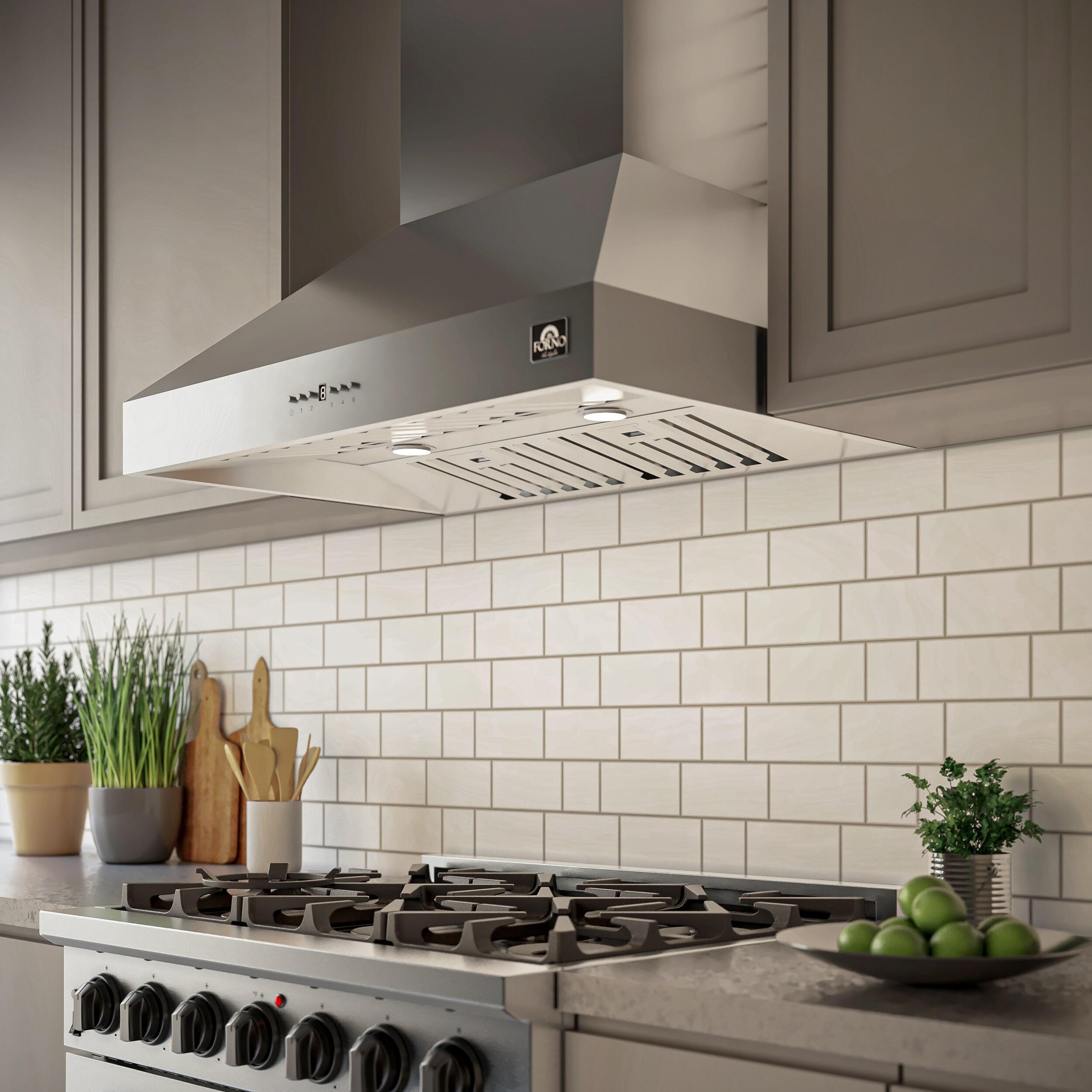 Forno Orvieto 36-inch Wall Mount Range Hood, 1200 CFM Double Motor, 4 Speed Control, All Stainless Steel