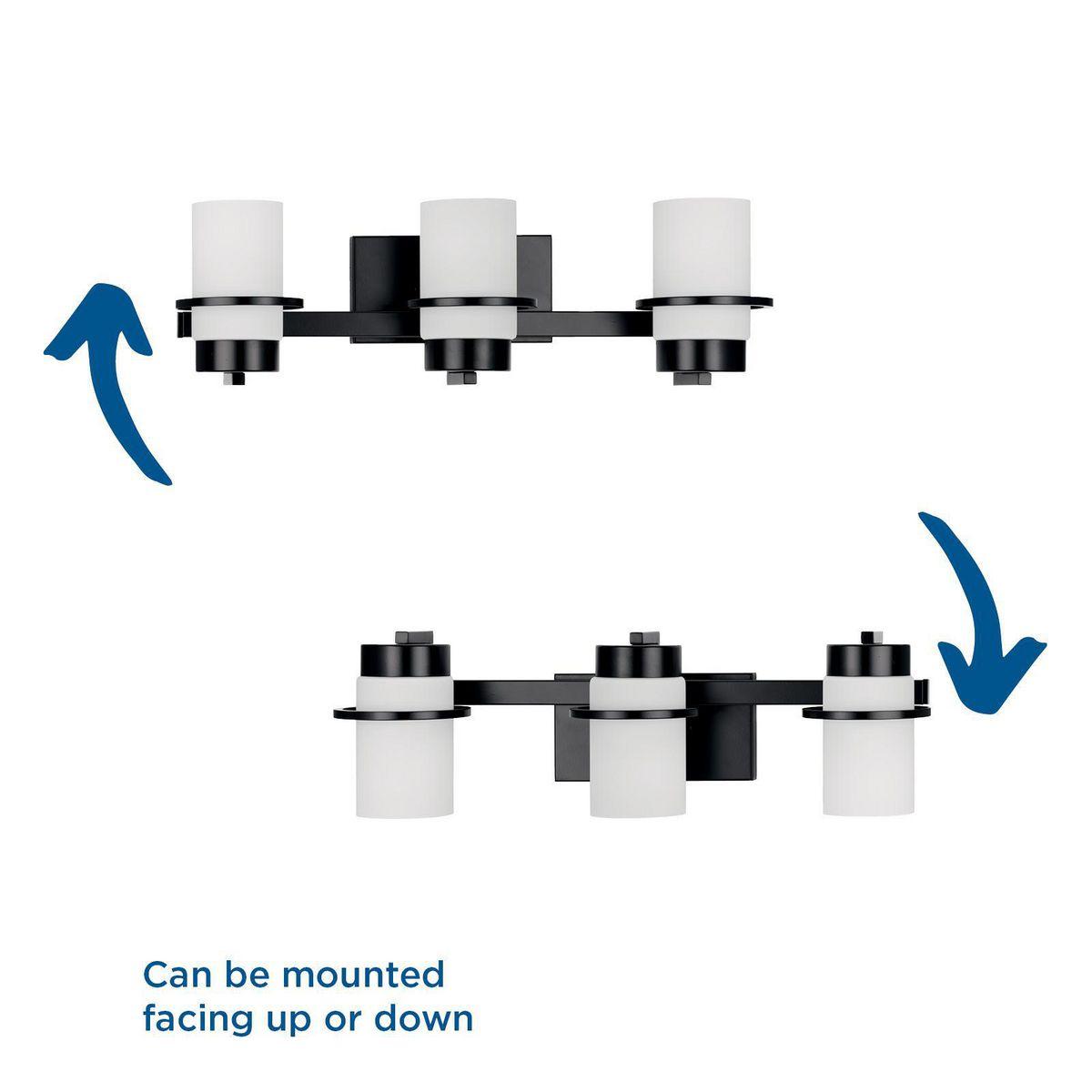Progress Lighting Reiss 3-Light Vanity Light, Matte Black, White Glass Shade