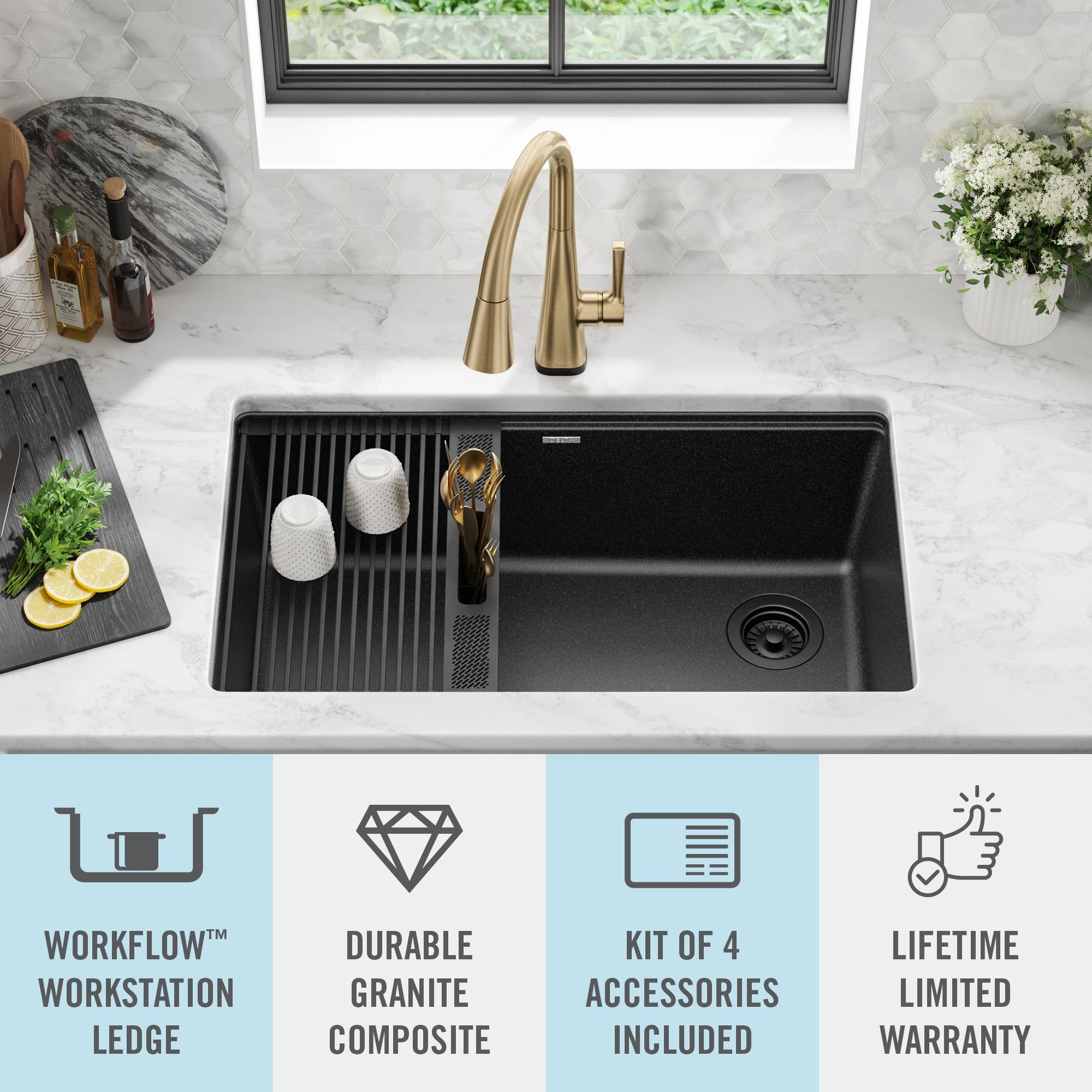 Delta Everest™ 32" L Granite Composite Workstation Kitchen Sink Undermount Single Bowl with WorkFlow™ Ledge