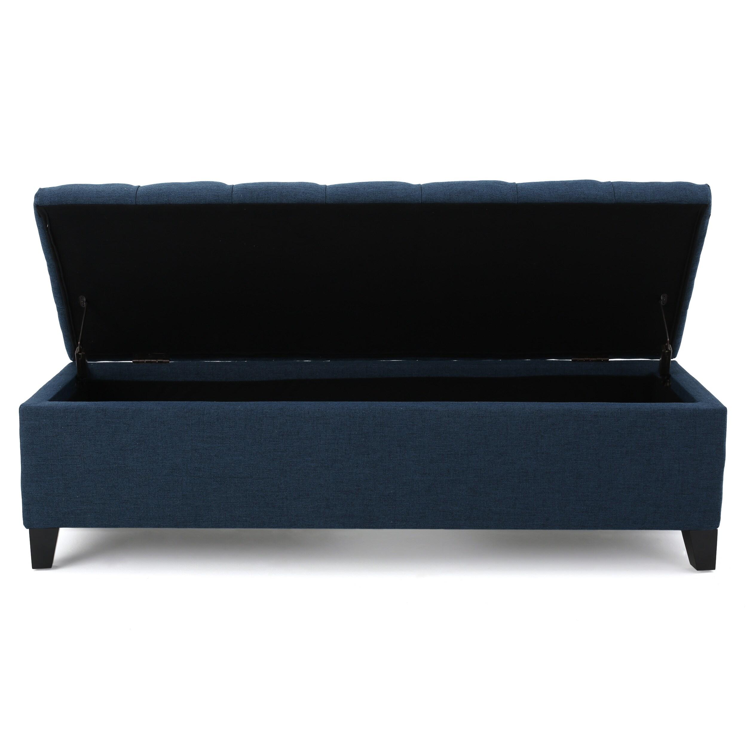 Ottilie Storage Ottoman Dark Blue - Christopher Knight Home: Upholstered Bedroom Seating with Tufted Lid
