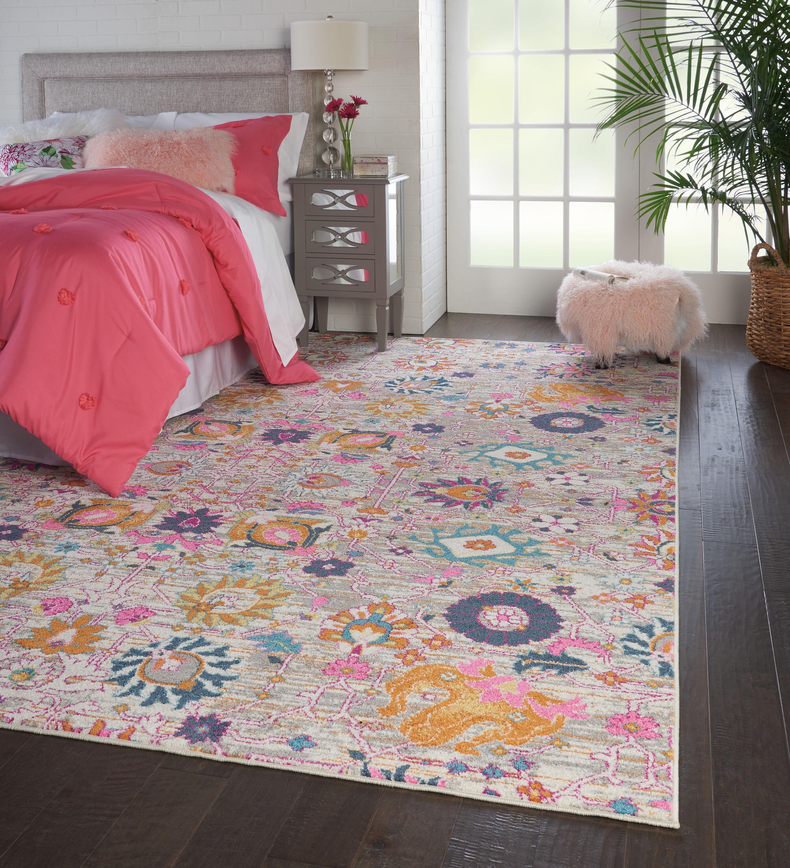 Bungalow Rose Rectangle Passion Floral 6'7" x 9'6" Area Rug in Pink