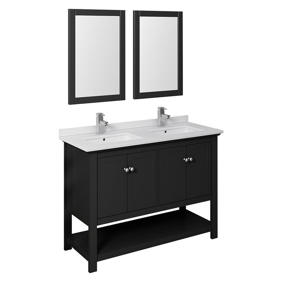 Fresca Manchester 48" Double Sinks Wood Bathroom Vanity with Mirrors in Black