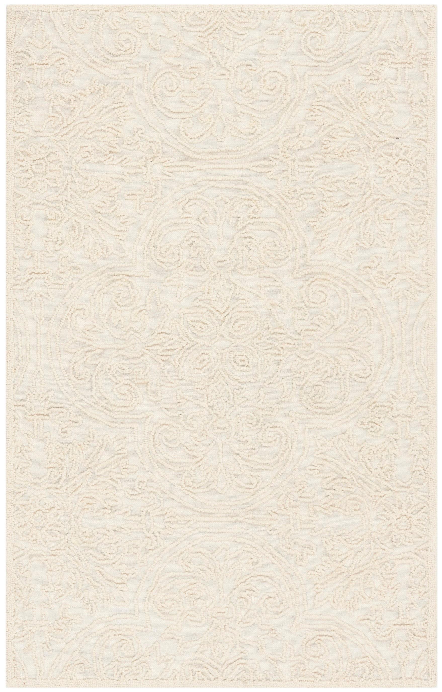 Ivory Hand-Tufted Wool Rectangular Area Rug 3' x 5'