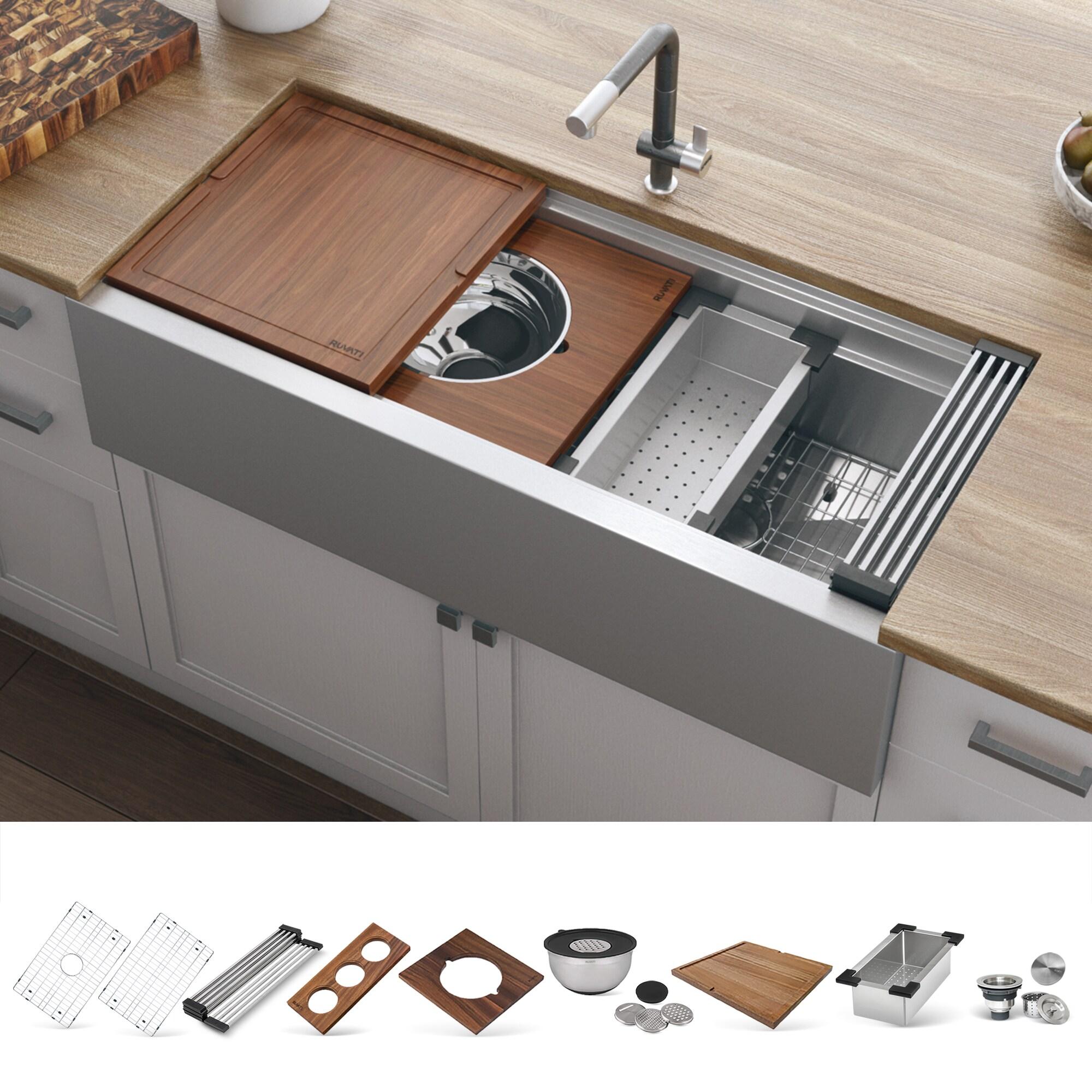 Ruvati 45-inch Workstation Two-Tiered Ledge Kitchen Sink Apron-Front Stainless Steel