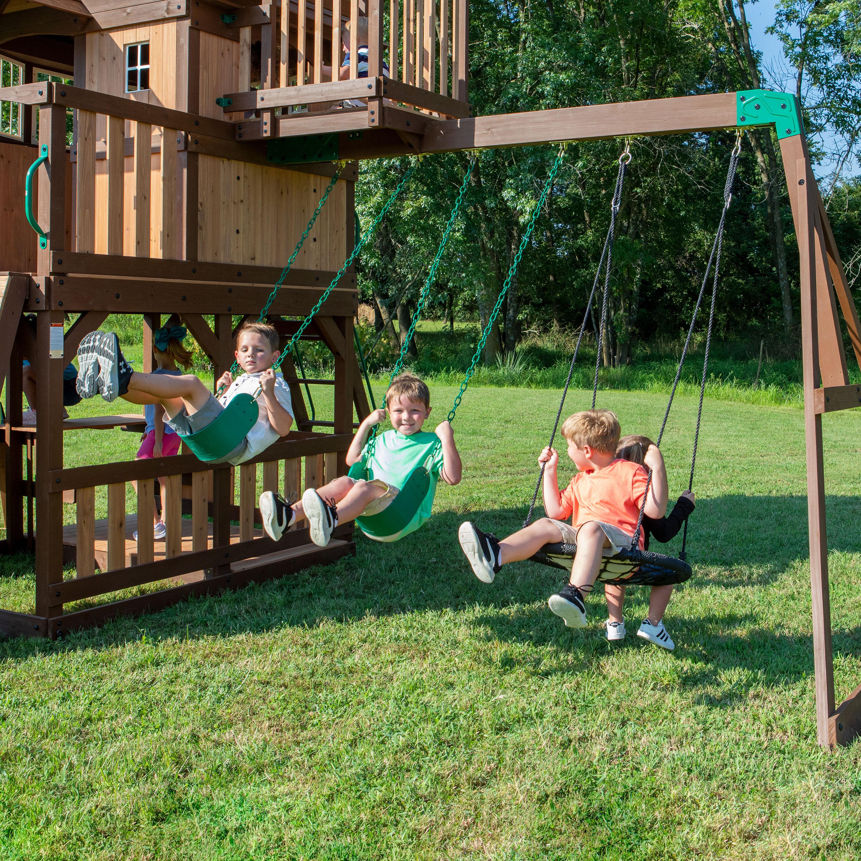 Backyard Discovery Skyfort with Tube Slide Swing Set