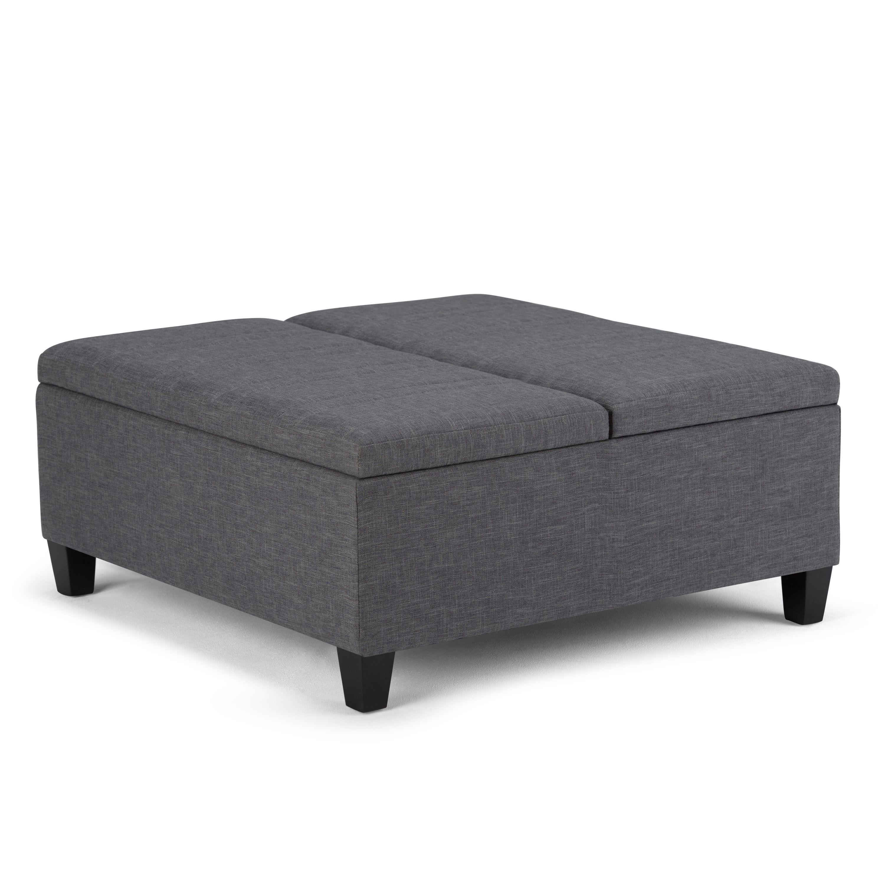 Simpli Home Ellis 36"W Upholstered Square Coffee Table Storage Ottoman with Split Lift Top